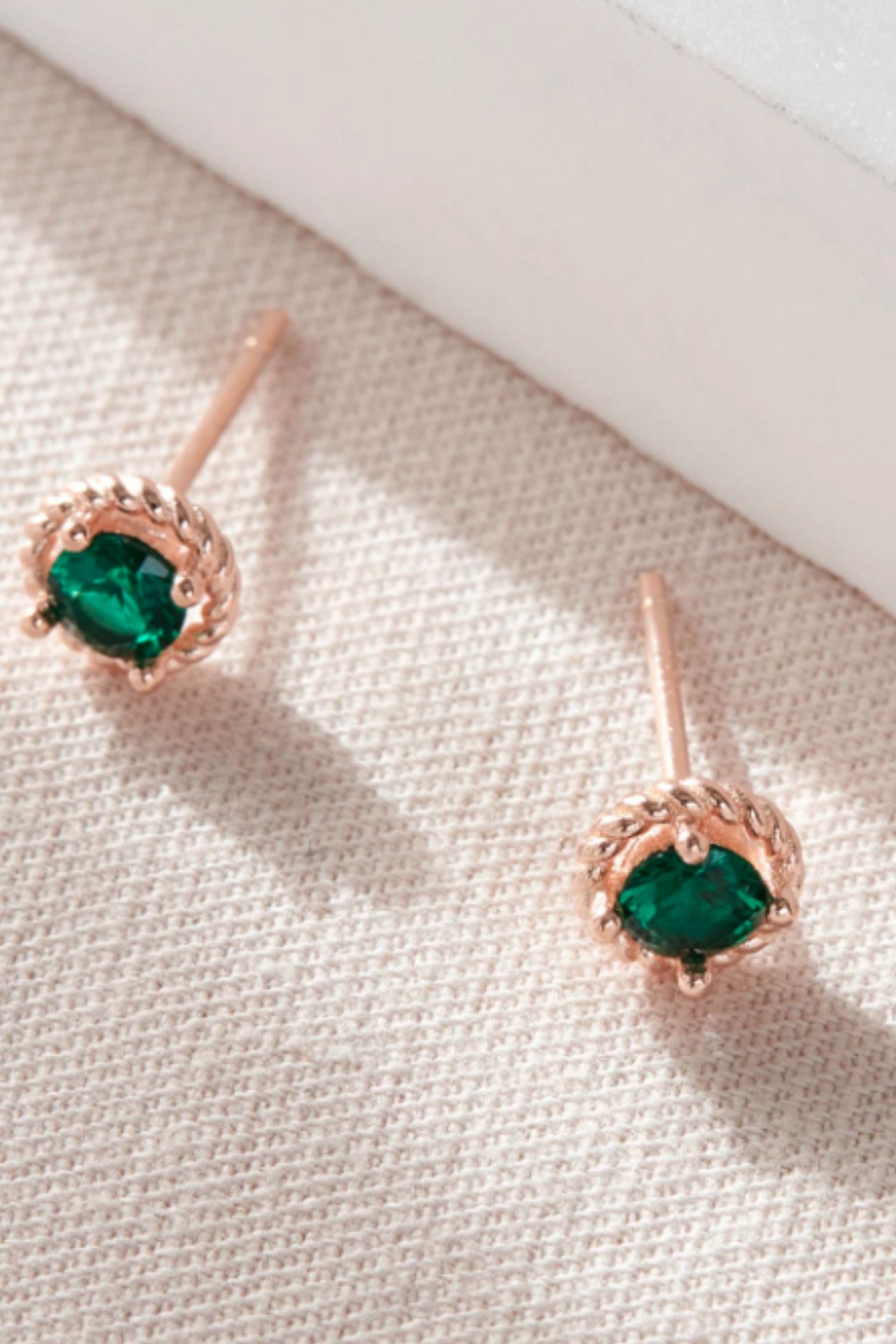 Green Rose Gold Round Emerald Green CZ Studs, Image 1 of 2