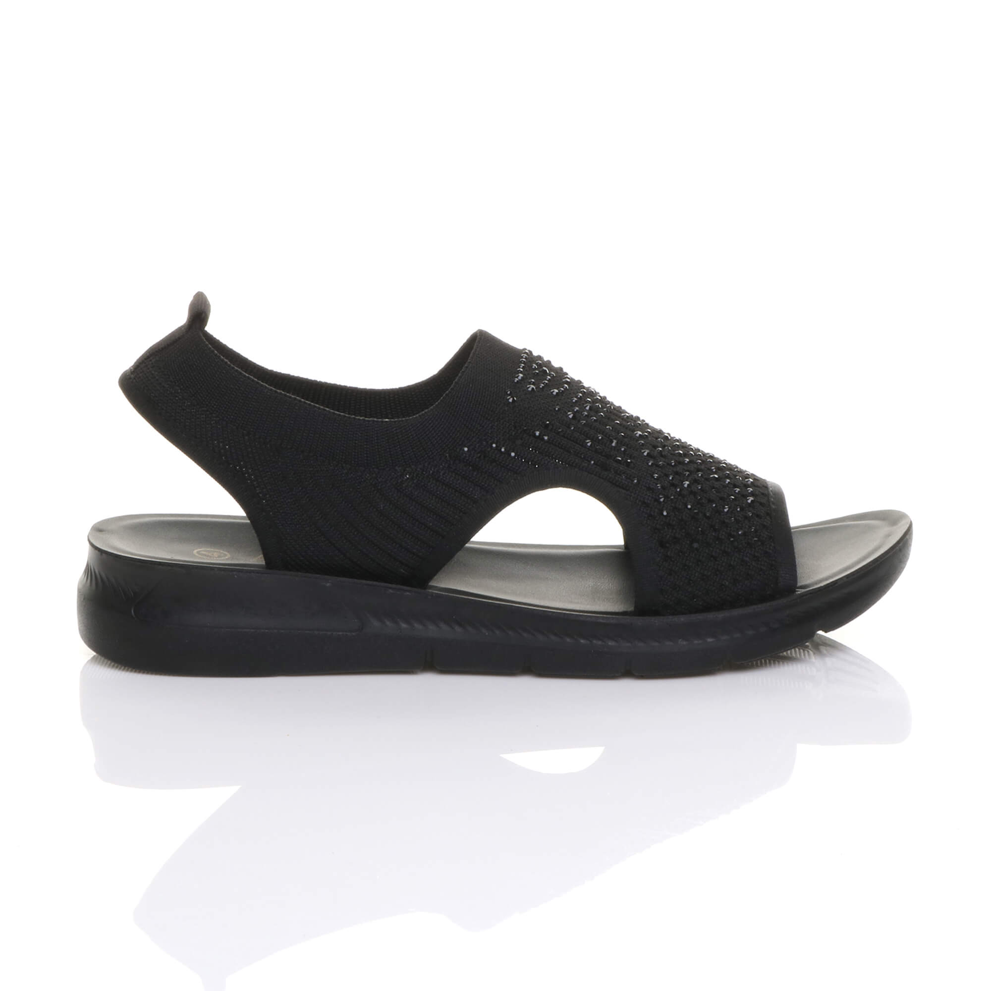 Black AJVANI Black Slingback Diamante Summer Holiday Comfort Sandals, Image 2 of 5