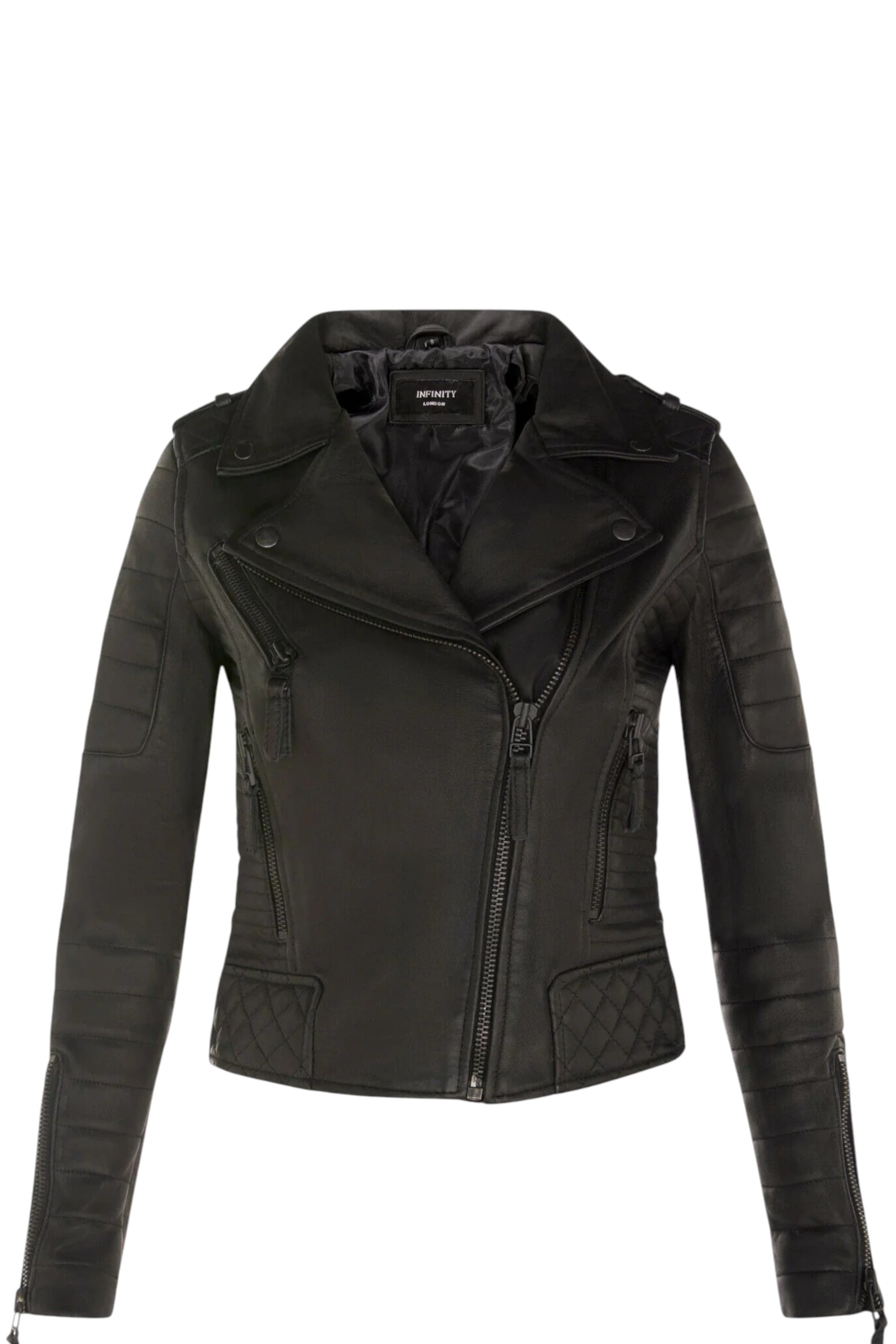 Black Leather Quilted Brando Biker Jacket, Image 1 of 4