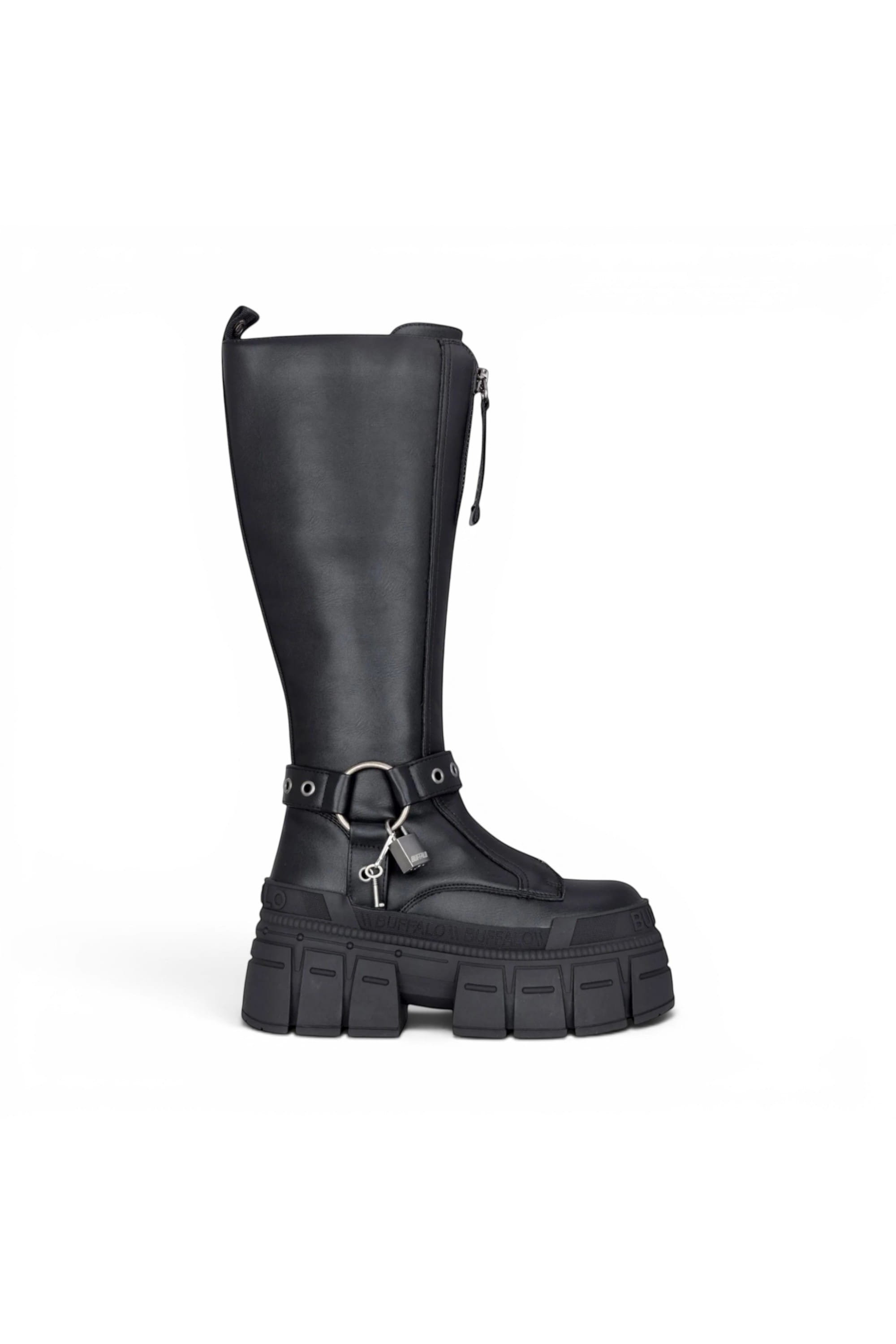 Black Womens High Goth Biker Boots -Gospher Hi, Image 1 of 7