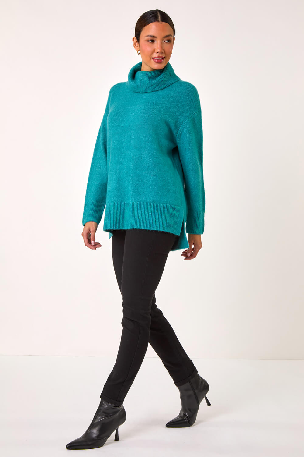 Teal Roll Neck Knit Jumper, Image 3 of 5