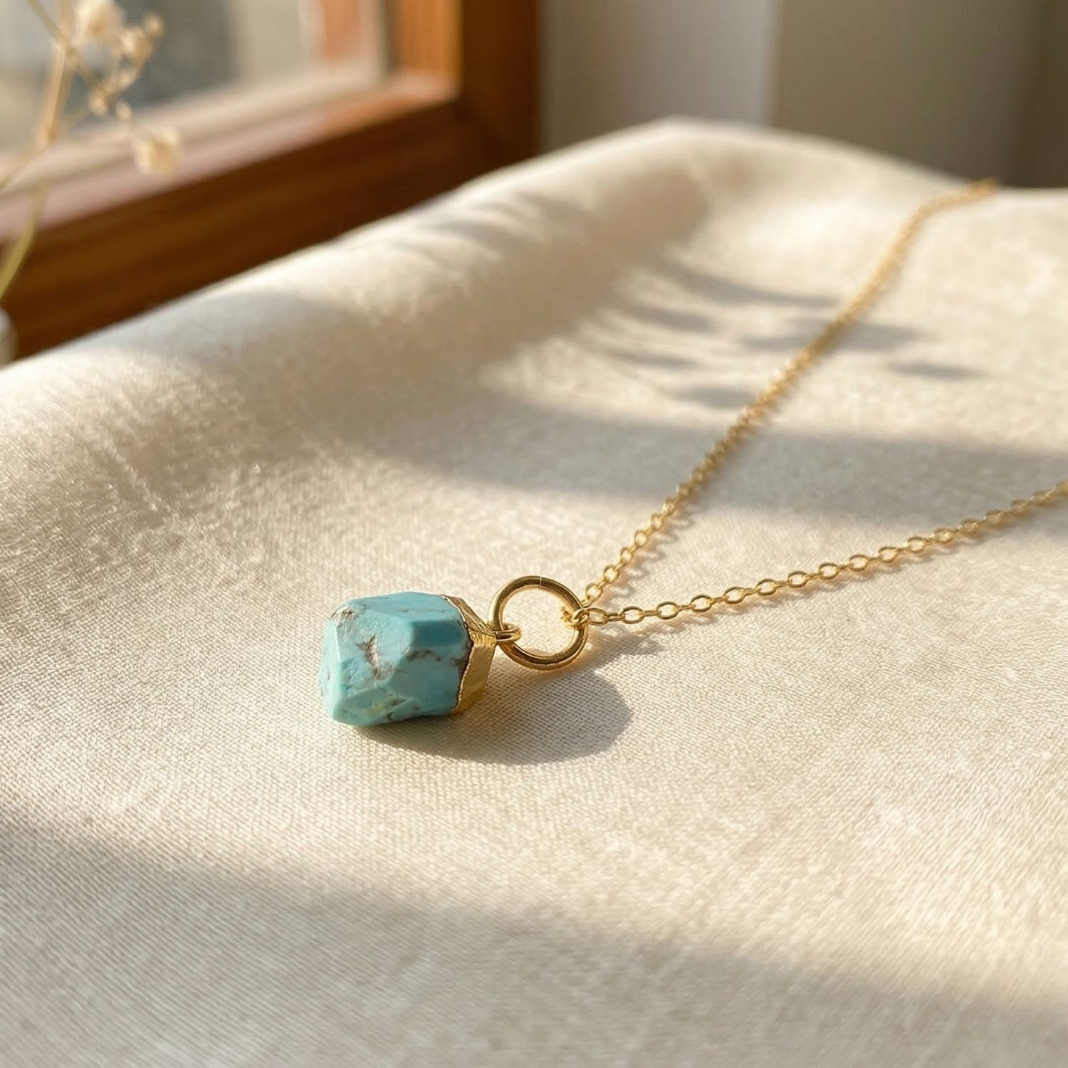 Gold Raw Turquoise December Birthstone Gold Plated Necklace, Image 1 of 4
