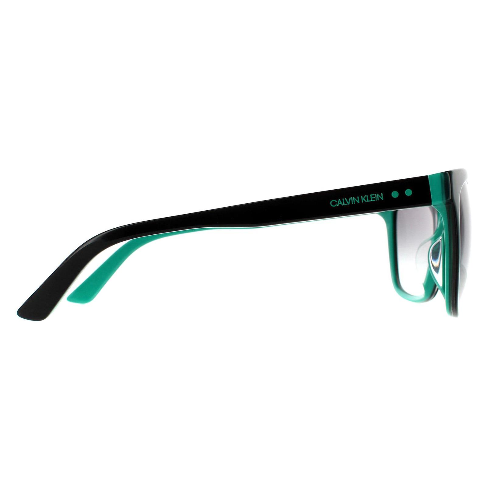 Black Calvin Klein Black Rectangle Black Teal Grey Gradient Sunglasses, Image 4 of 4