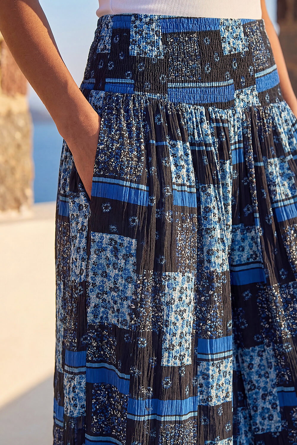Blue Floral Tile Print Palazzo Wide Leg Trouser, Image 5 of 4