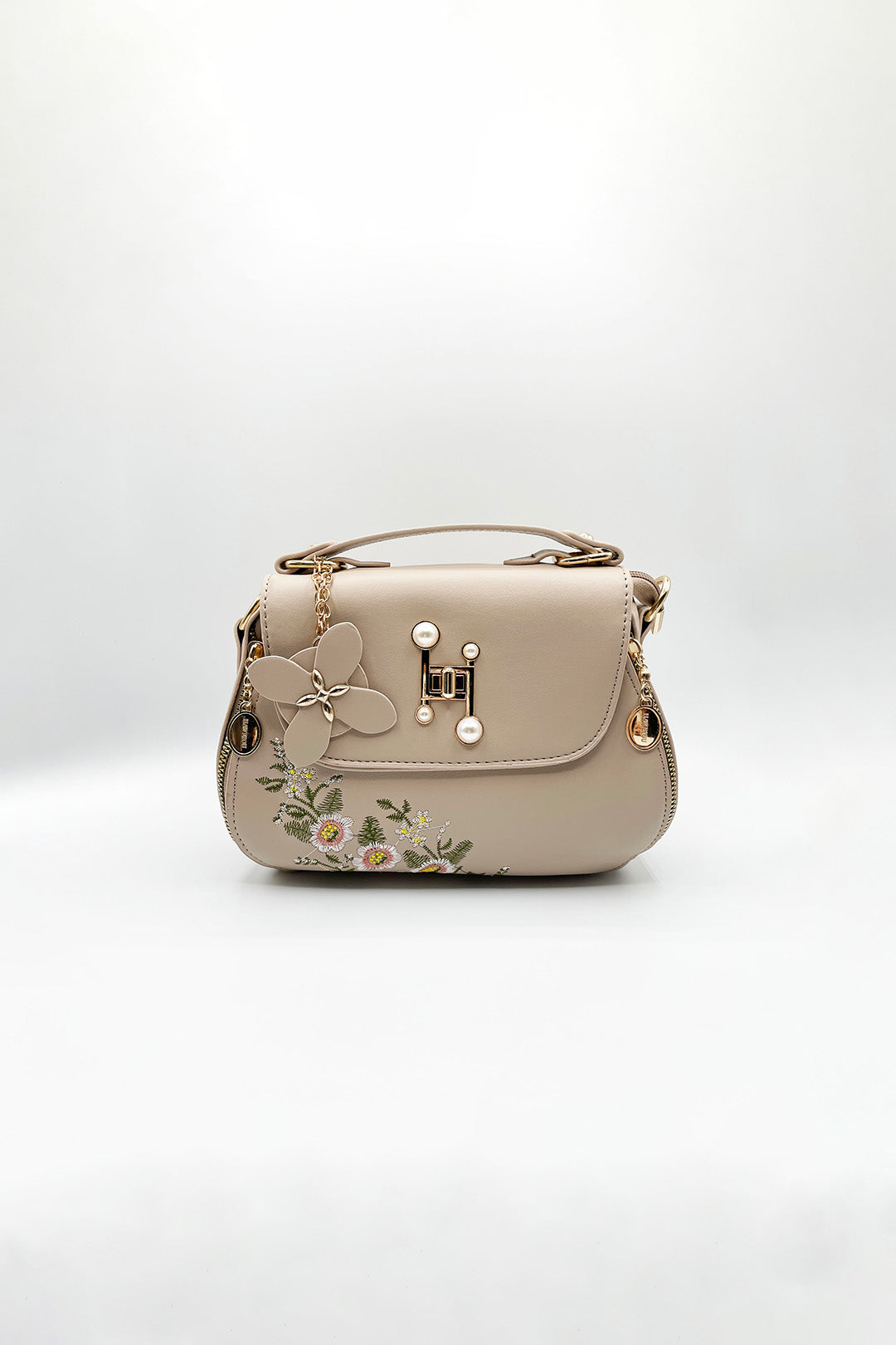Pink Embroidered Shoulder Bag With Zip Charms, Image 3 of 5