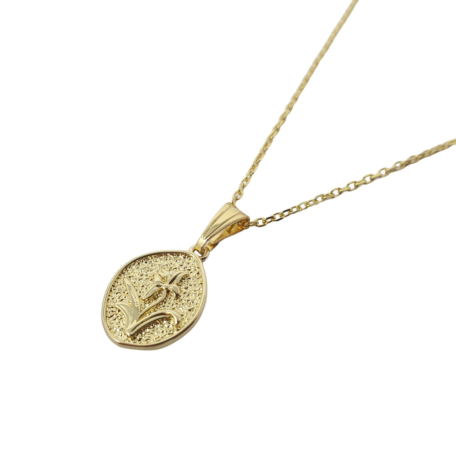 Metallic Lily May Birth Flower Hammered Charm Necklace