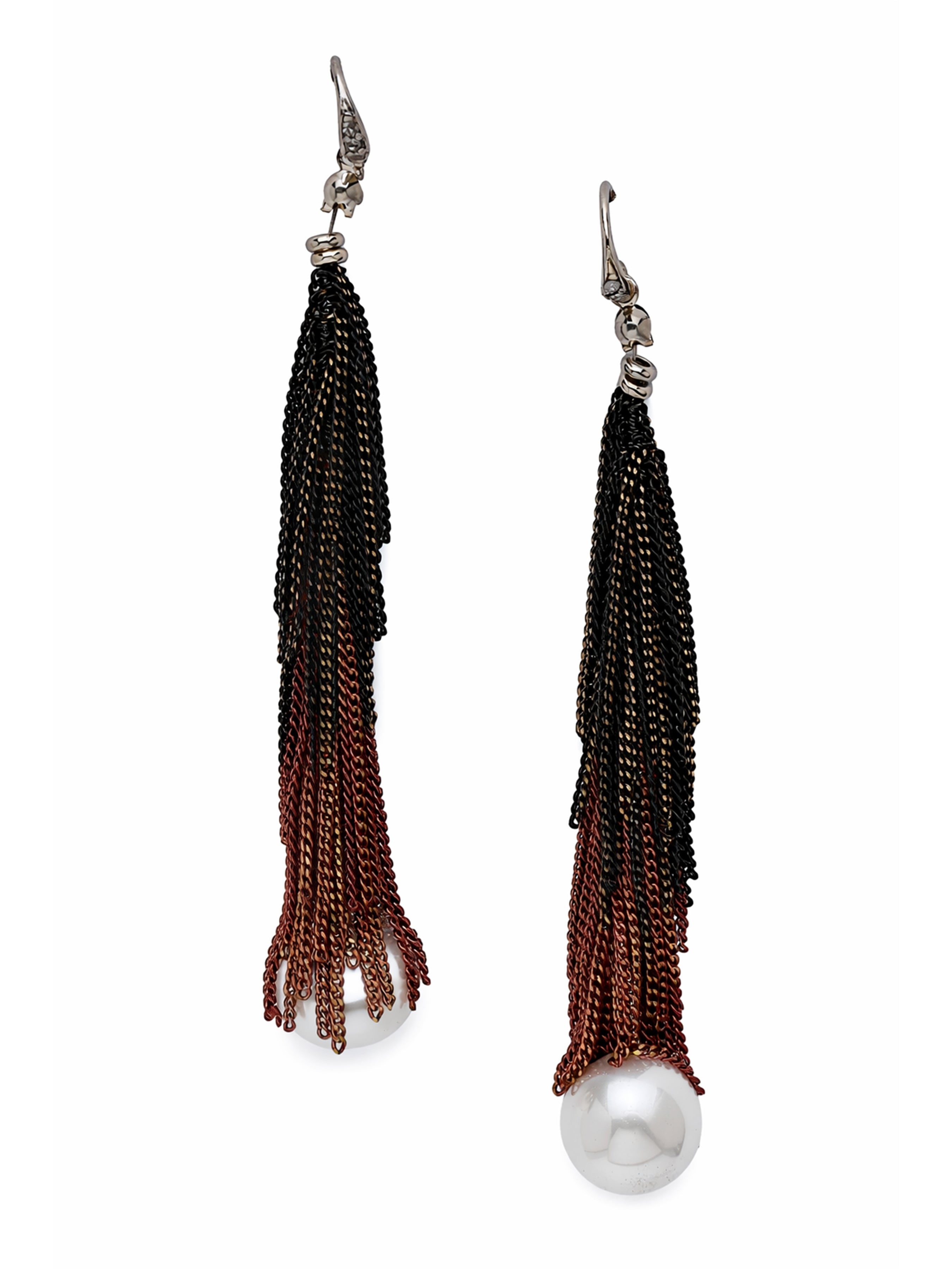 Blue Ombre Chain Tassel Pearl Drop Earrings