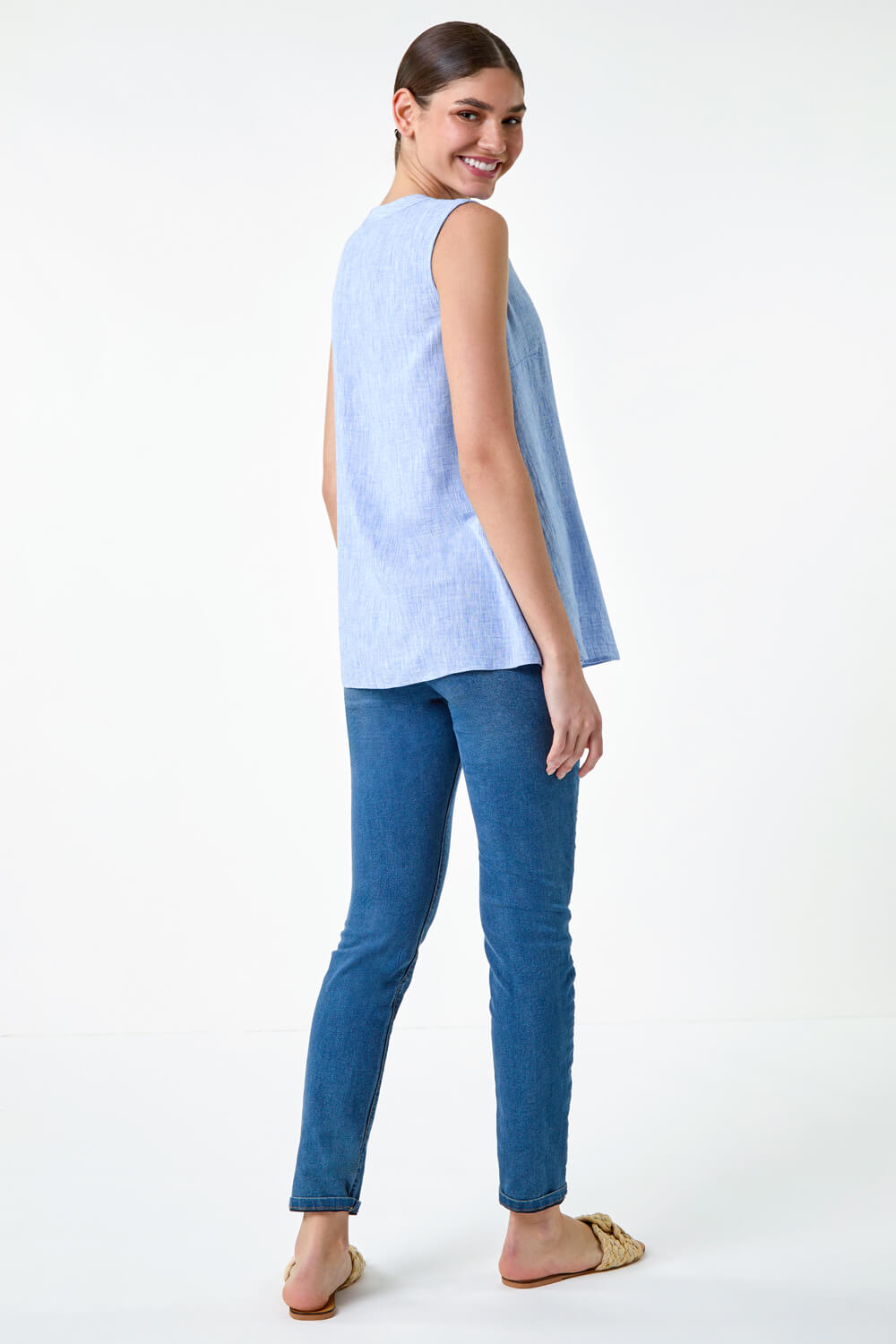 Light Denim Sleeveless Vest Top, Image 4 of 5