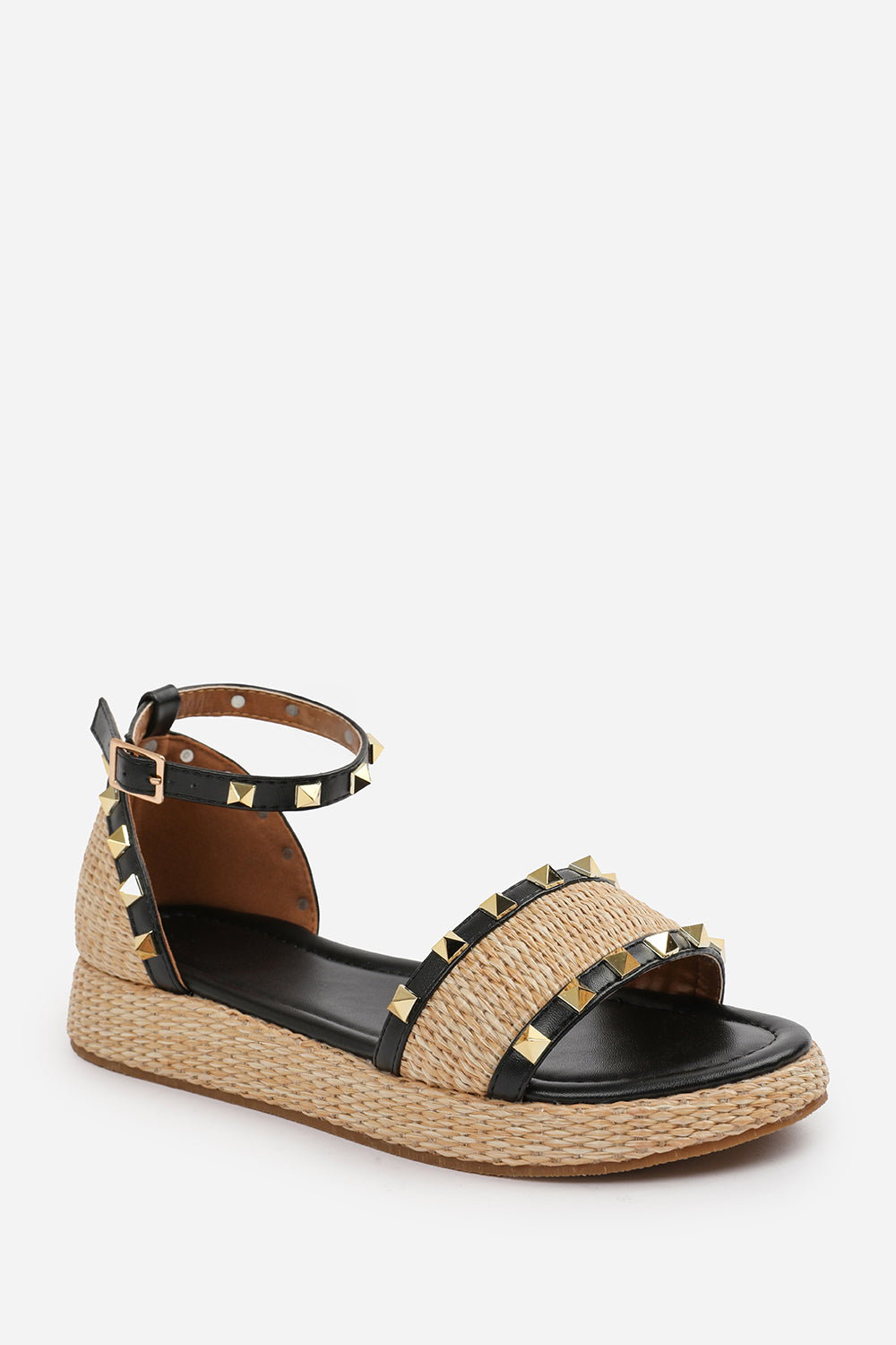 Black 'Katara' Studded Gladiator Braided Strap, Image 3 of 6