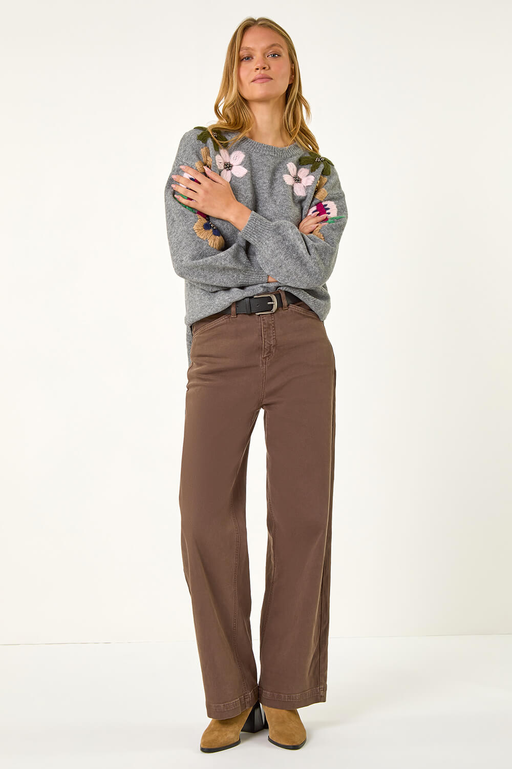 Grey Floral Emellished Jumper, Image 5 of 5