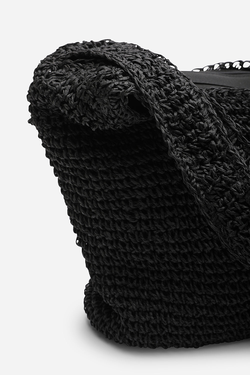 Black Where's That From Black 'Islet' Slouchy Raffia Shoulder Bag, Image 4 of 6