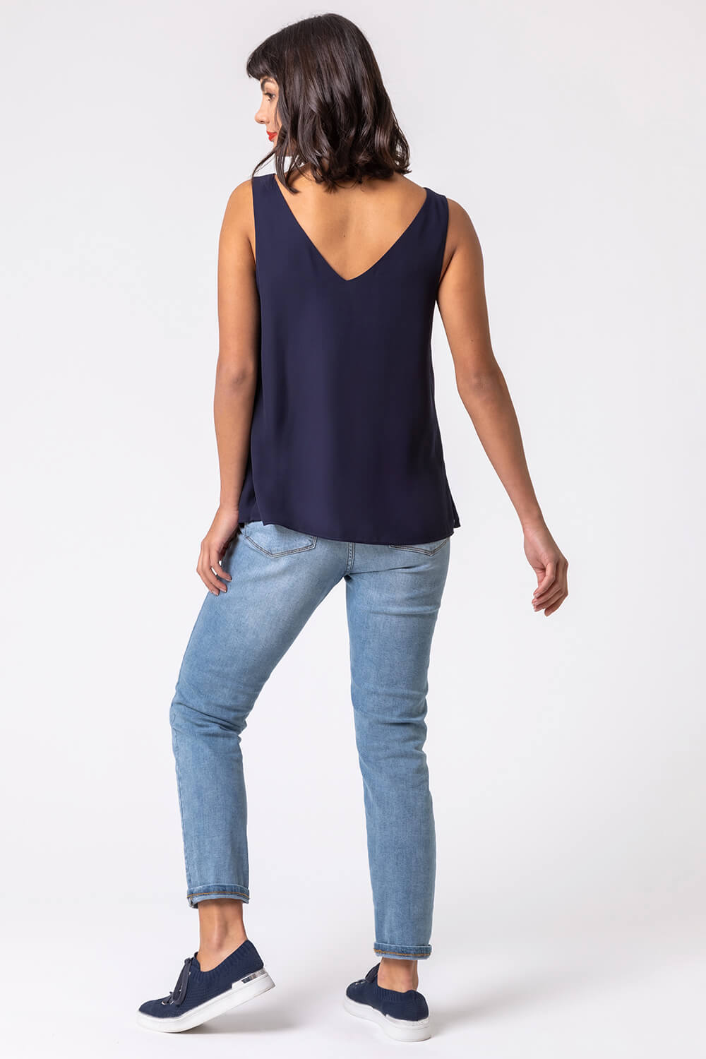 Navy V-Neck Sleeveless Vest Top, Image 3 of 4