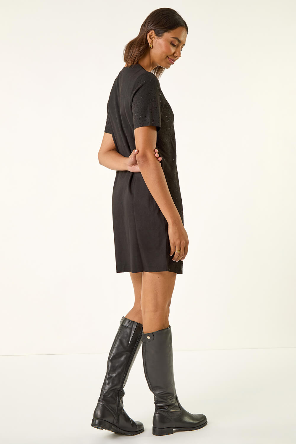 Black Embellished Shift Stretch Dress, Image 4 of 5
