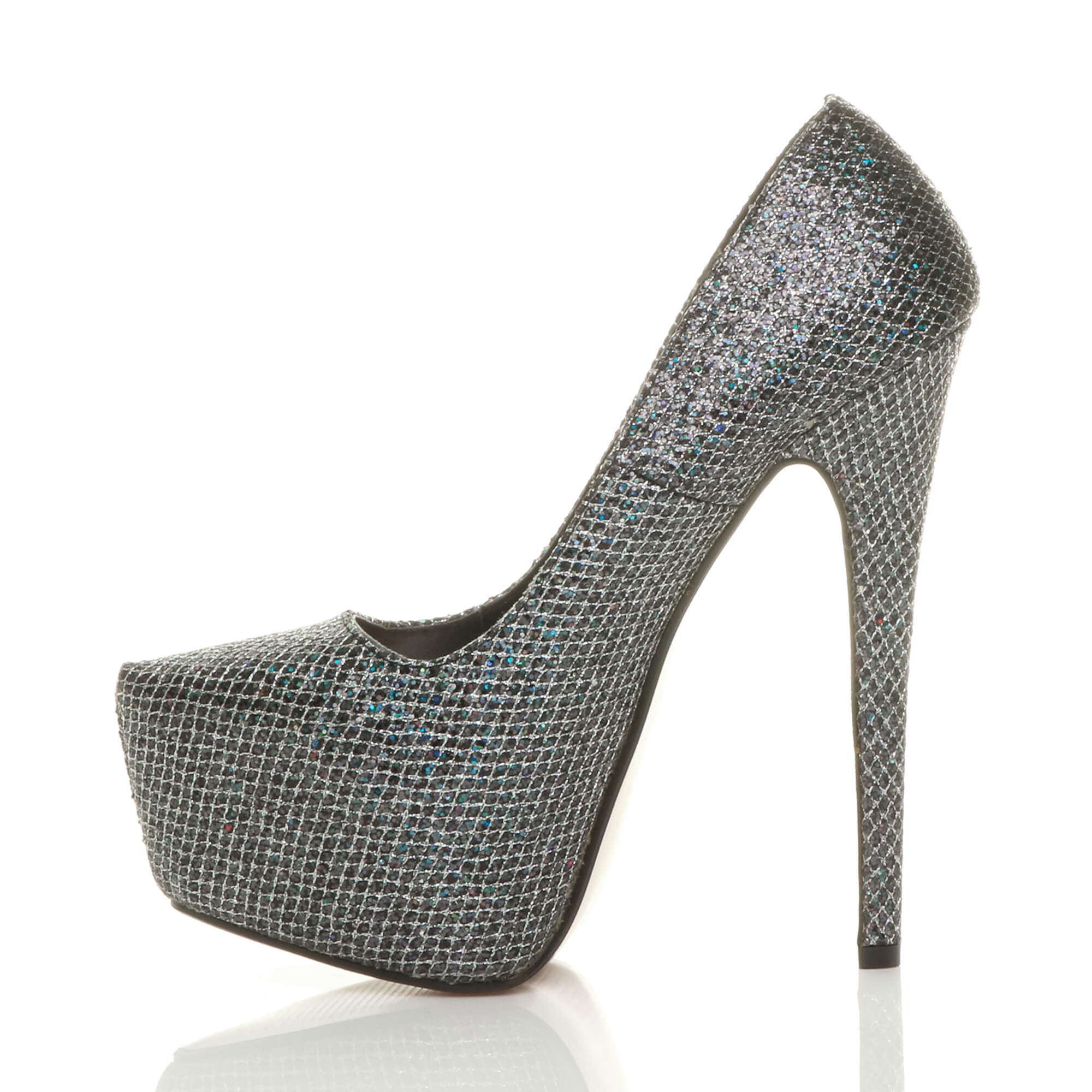 Black High Heel Platform Court Shoes, Image 3 of 6