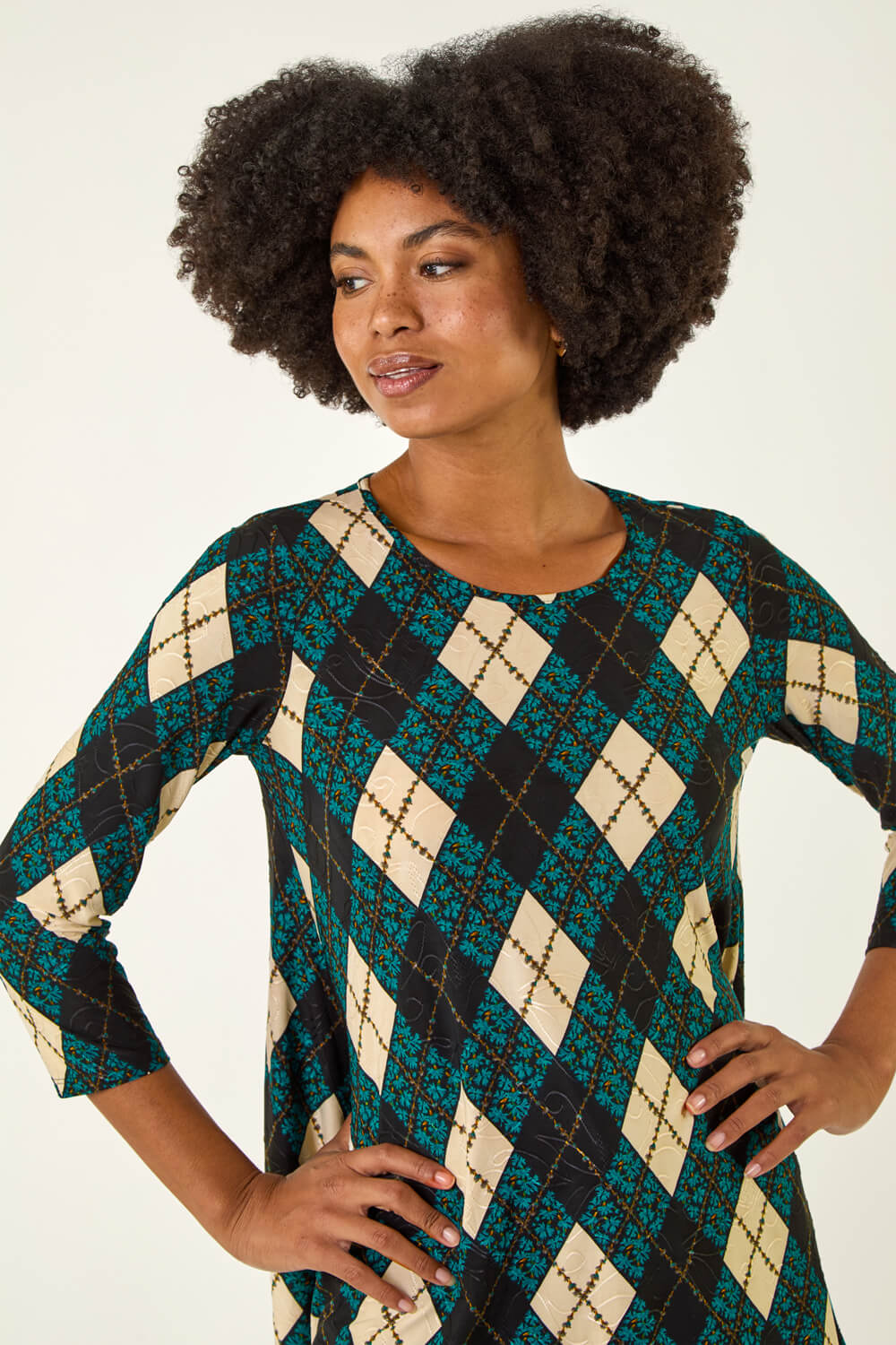 Teal Jacquard Stretch Tunic Top, Image 5 of 5
