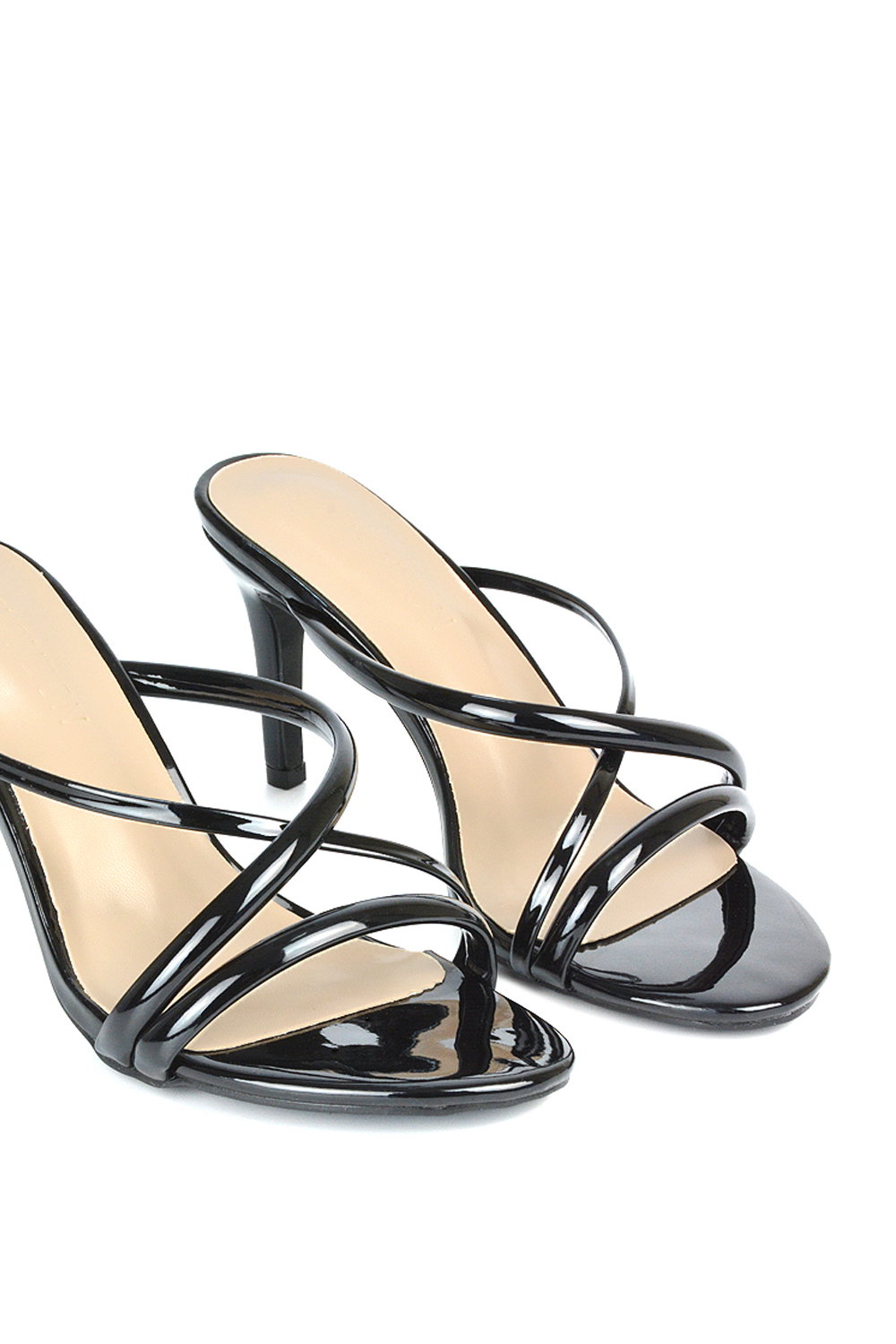 Black 'Angel' Stiletto High Heel Mule Sandals, Image 4 of 6