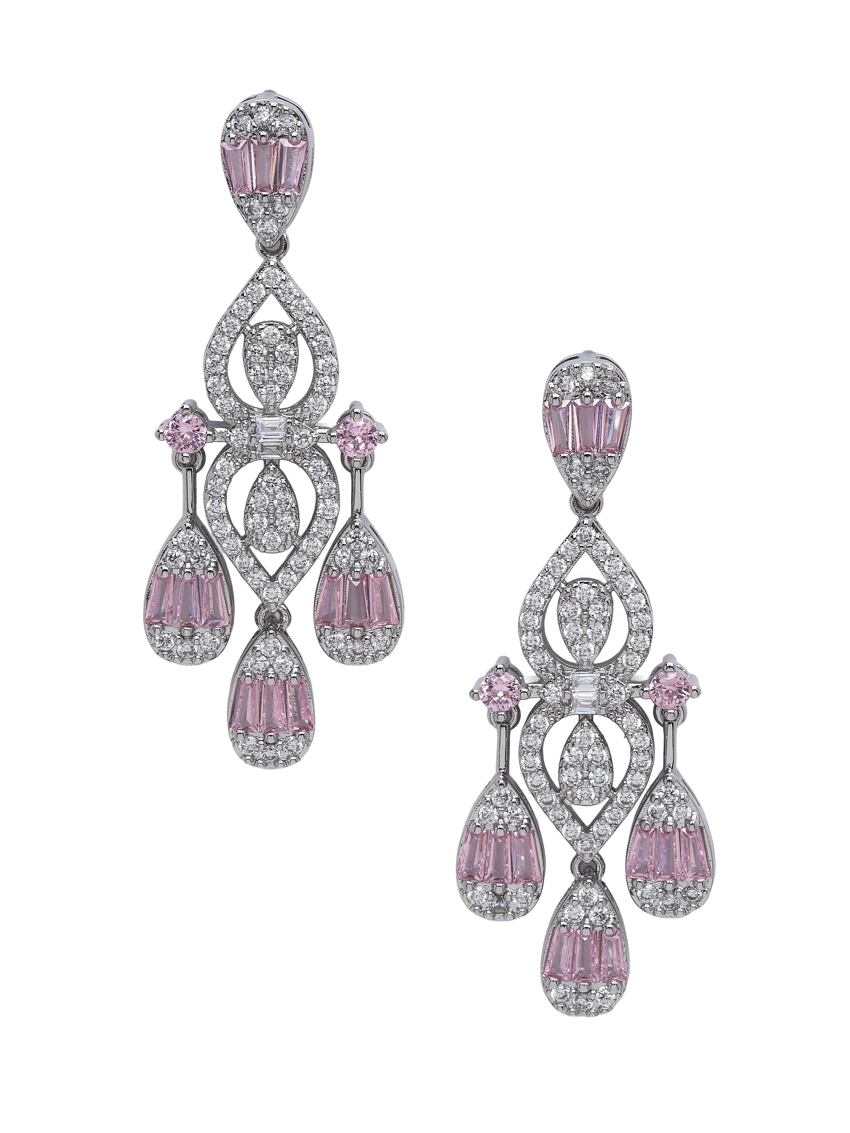 Pink Geometric Chandelier Statement Earrings