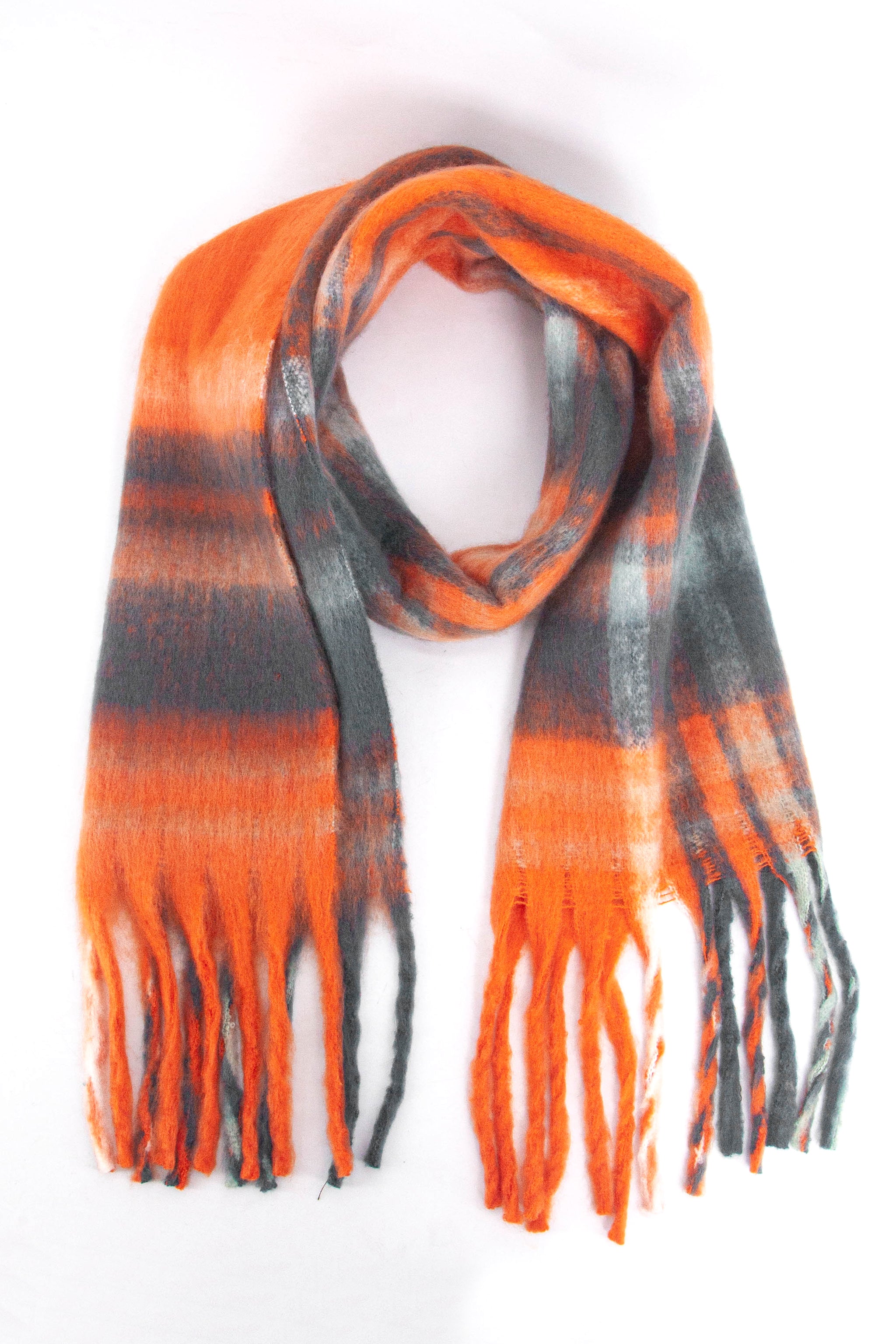 Orange Tartan Tasselled Winter Scarf, Image 1 of 3