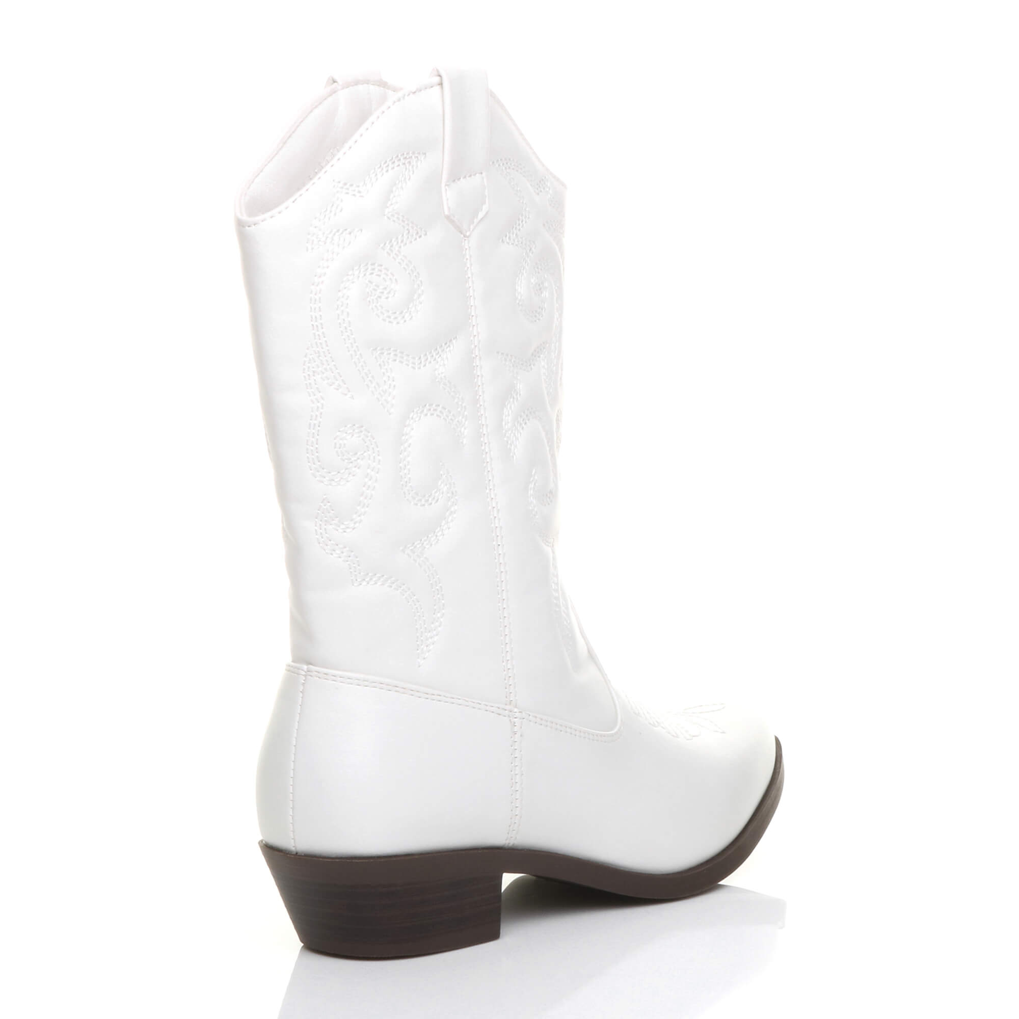 White Low Cuban Heel Embroidered Cowboy Western Boots, Image 4 of 5