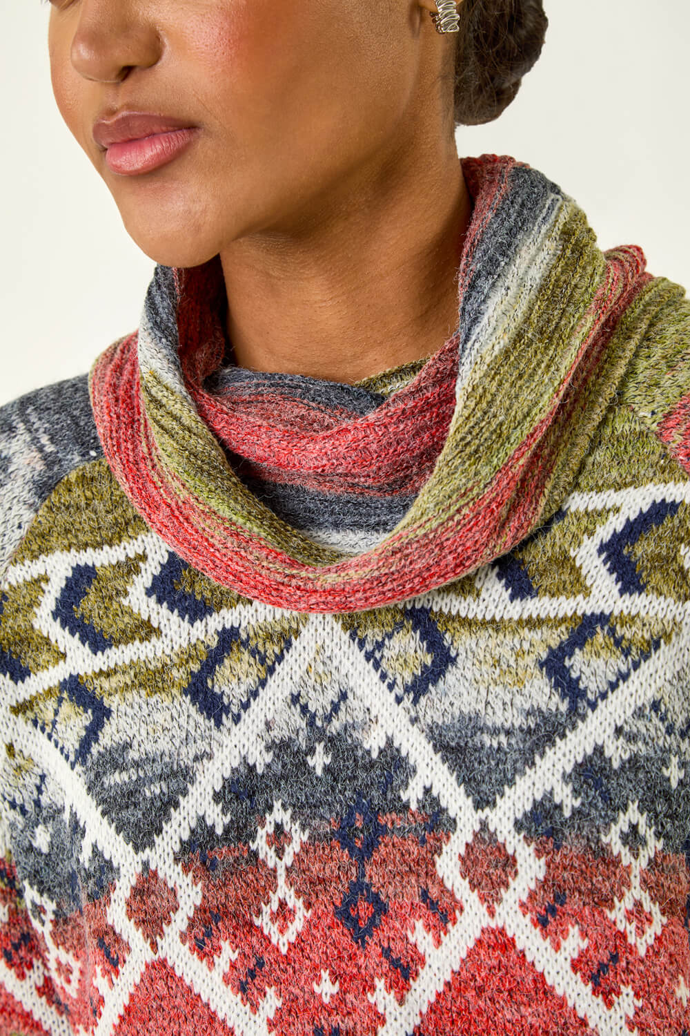 ORANGE Aztec Print Roll Neck Knit Jumper, Image 6 of 5