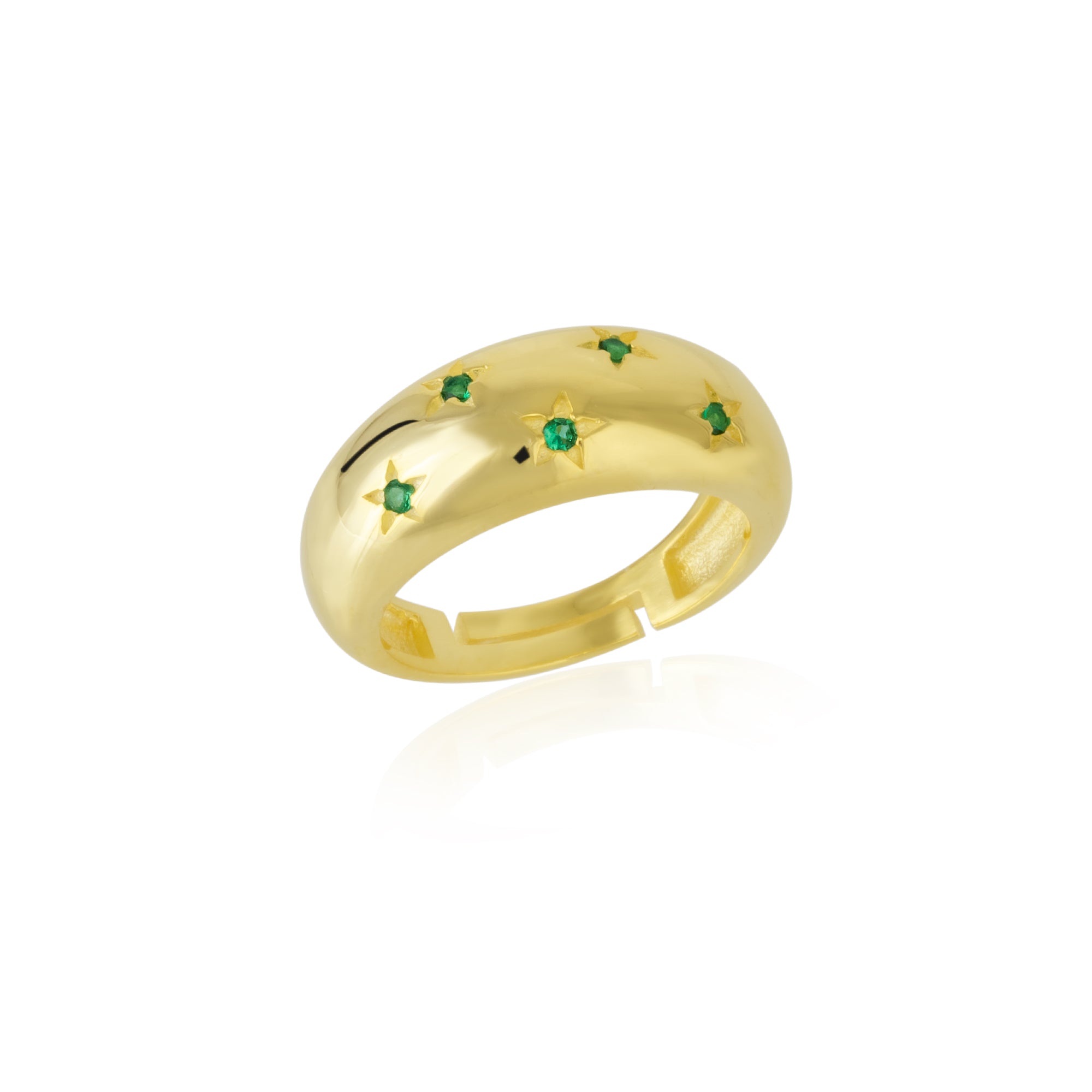 Green Celestial Star Sterling Silver Dome Ring With Green Stones, Image 1 of 5