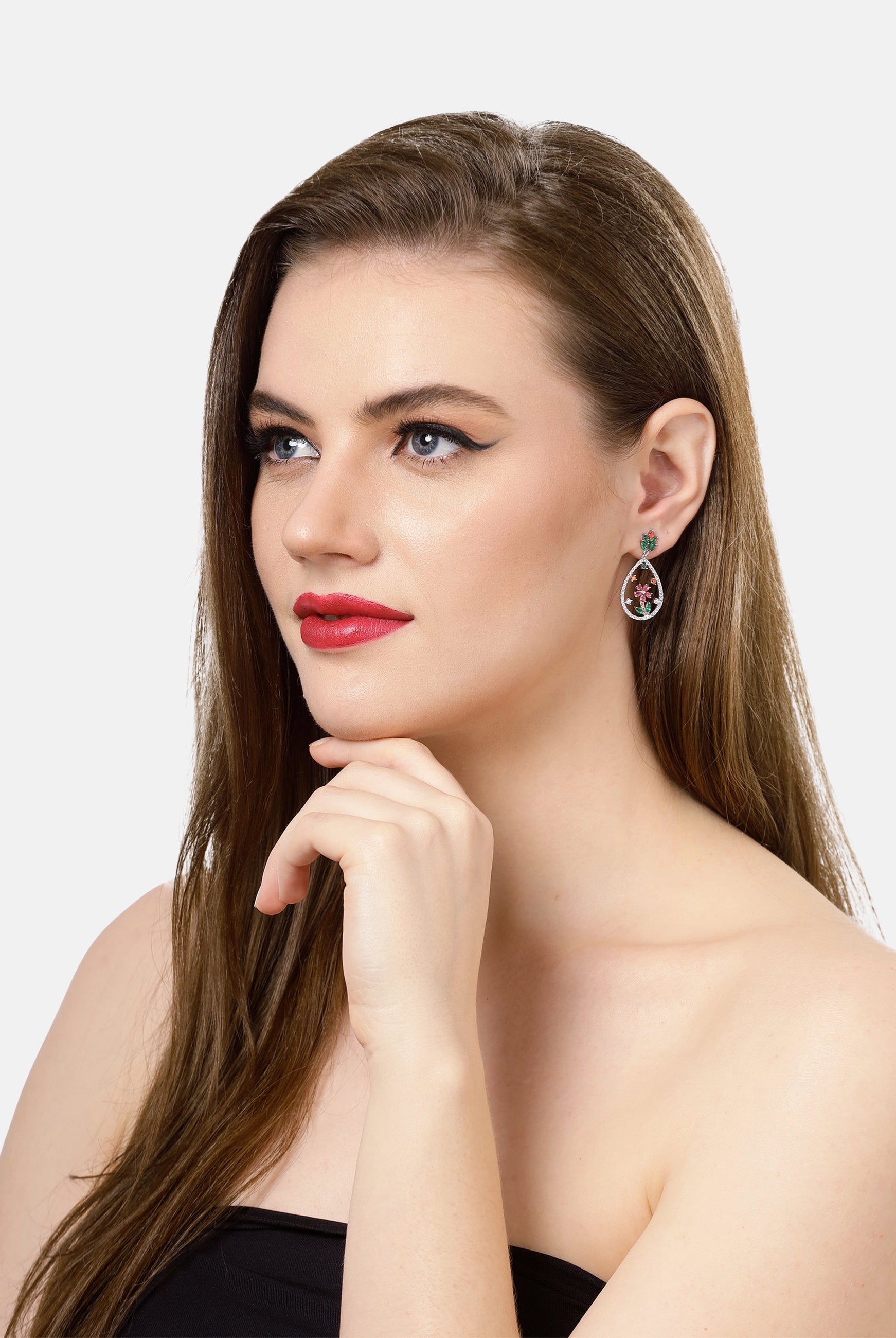 Multi Floral Drop Earrings, Image 4 of 4