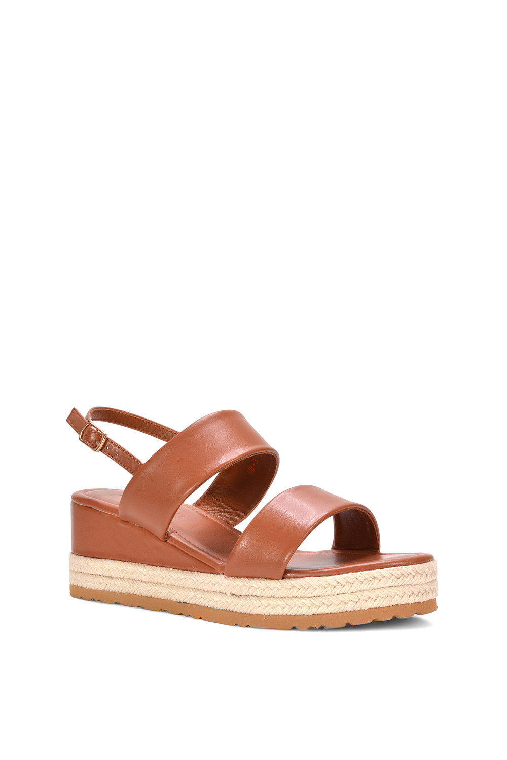 Tan XY LONDON Tan 'Ally' Low Heel Platform Wedge Espadrill Slingback Sandals, Image 2 of 5