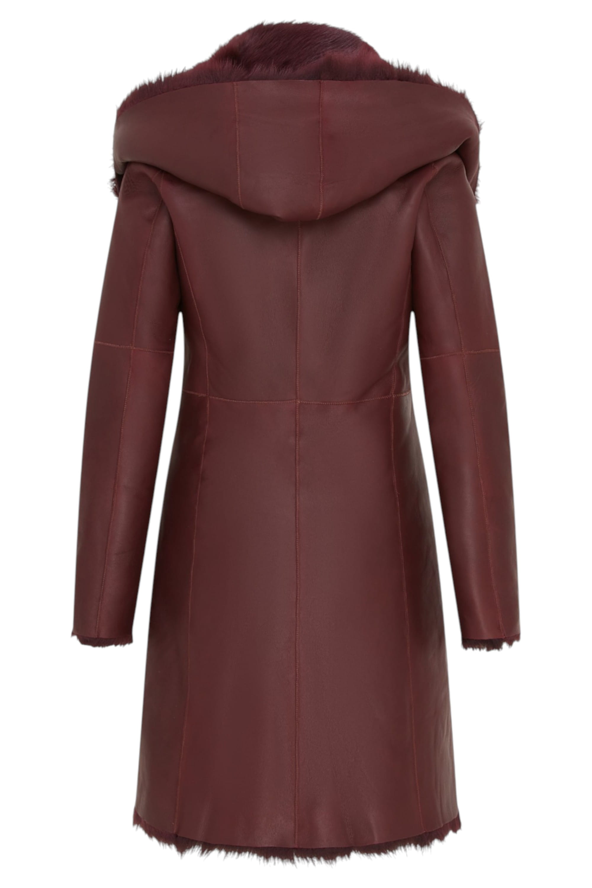 Burgundy Toscana Sheeps Leather Hood Trench Coat, Image 4 of 7