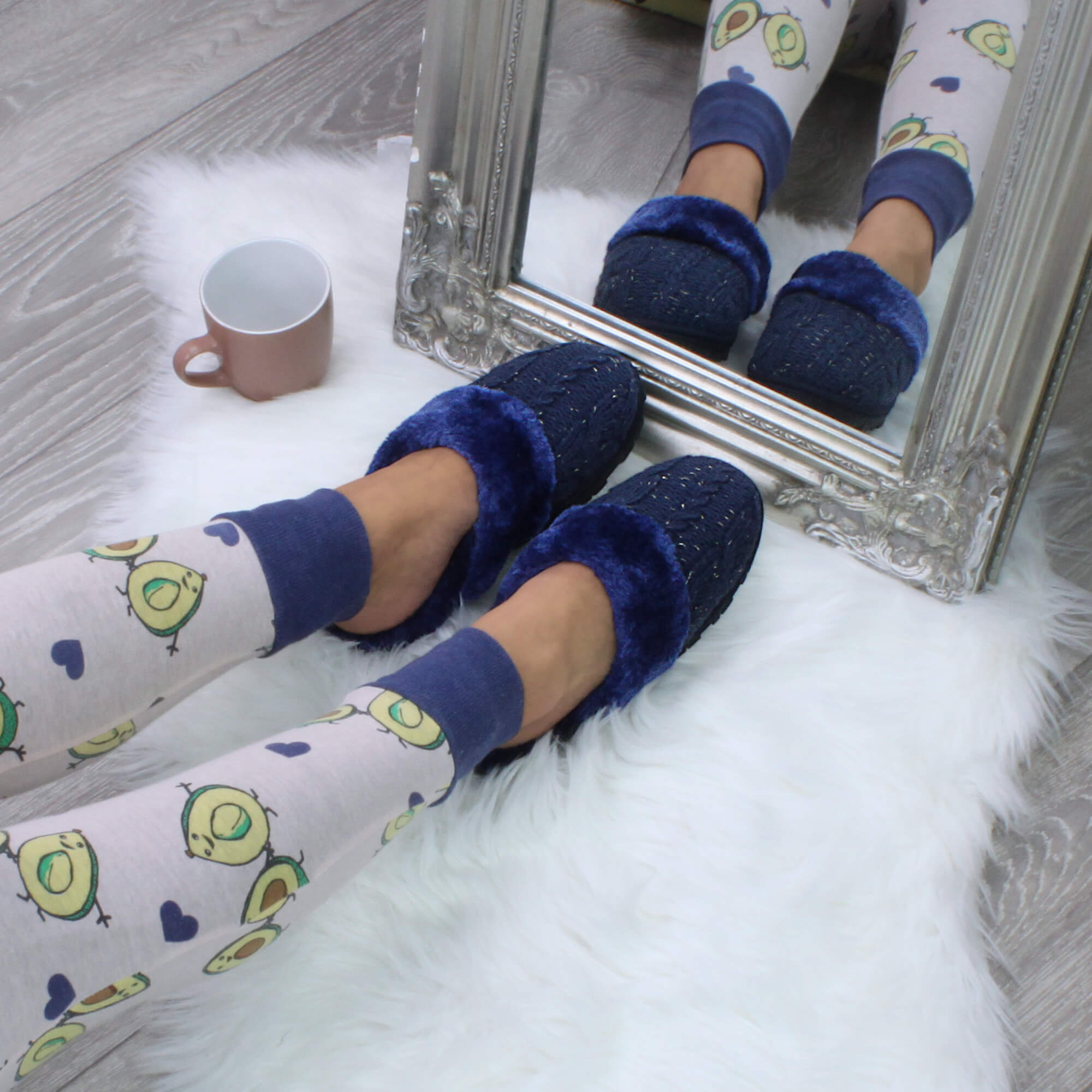 Navy Blue AJVANI Navy Blue Glitter Knitted Mules Slippers, Image 4 of 5