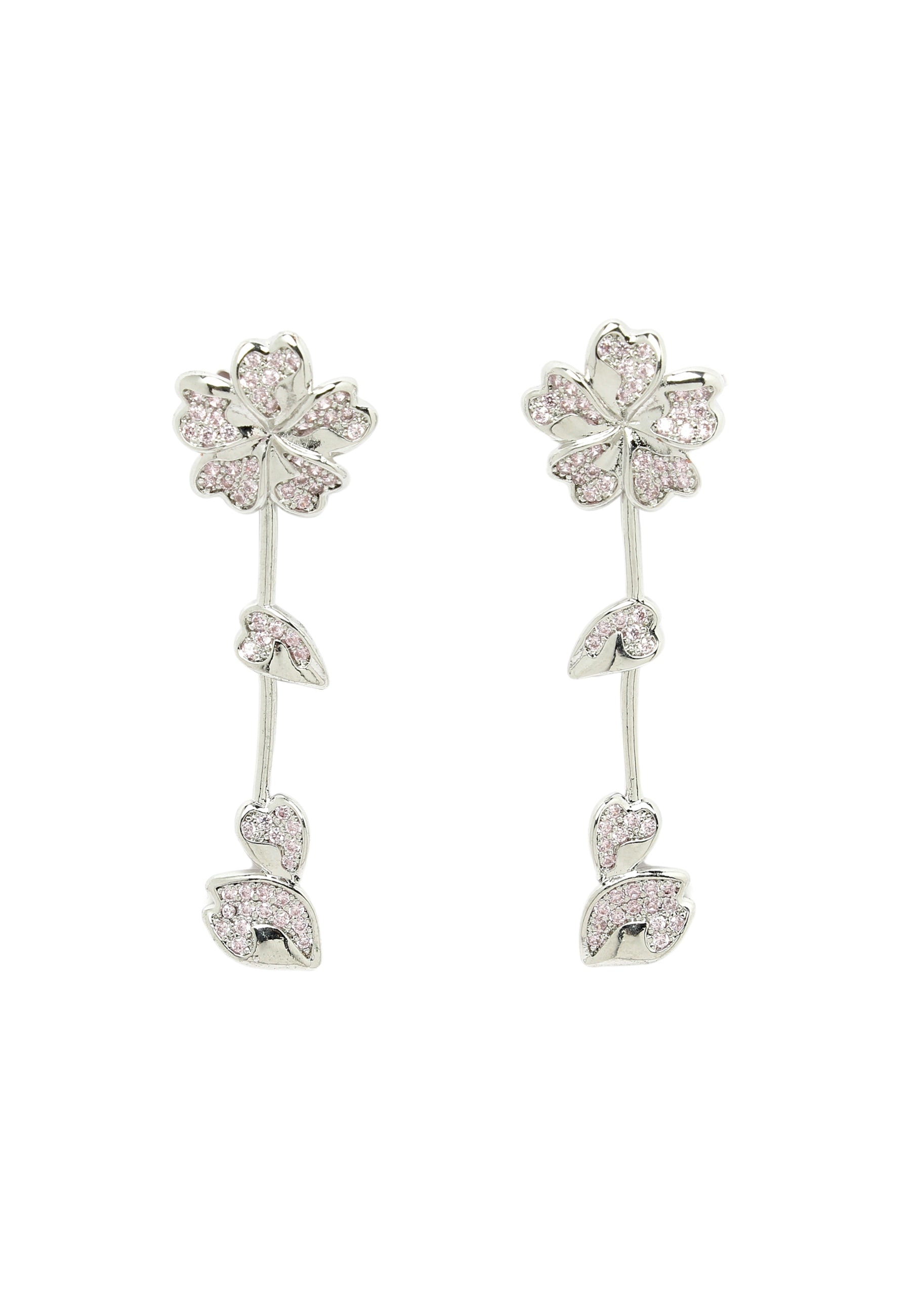 Metallic Iconic Silver-Colored Floral Drop Earrings