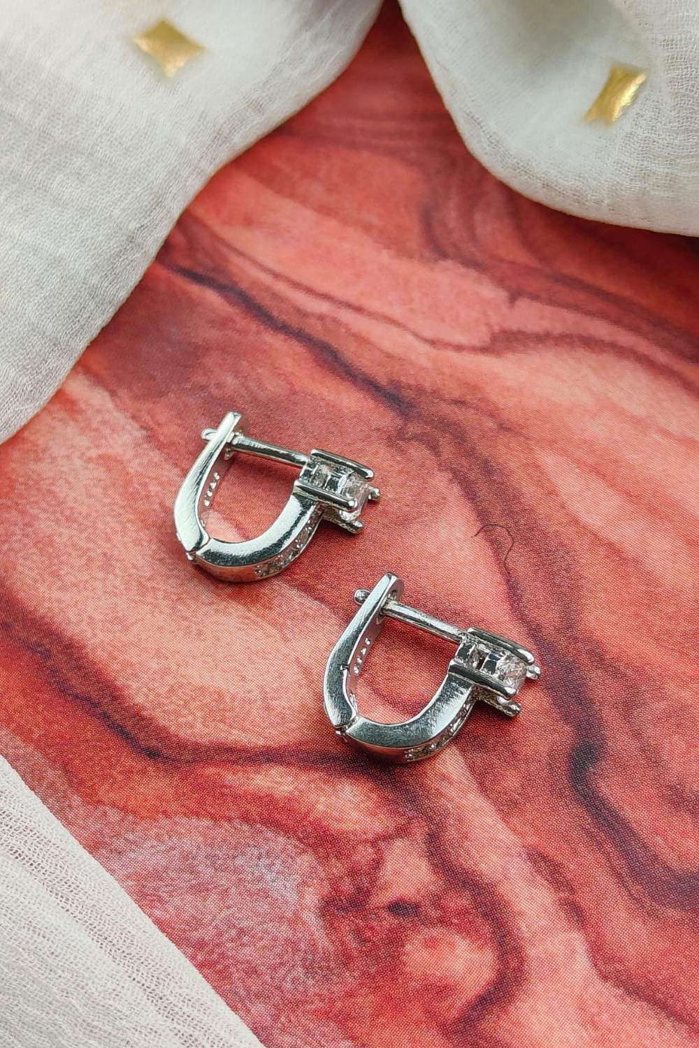 Silver The Colourful Aura Sterling Silver U-Shape Hoop Studs with Zircon, Image 1 of 2