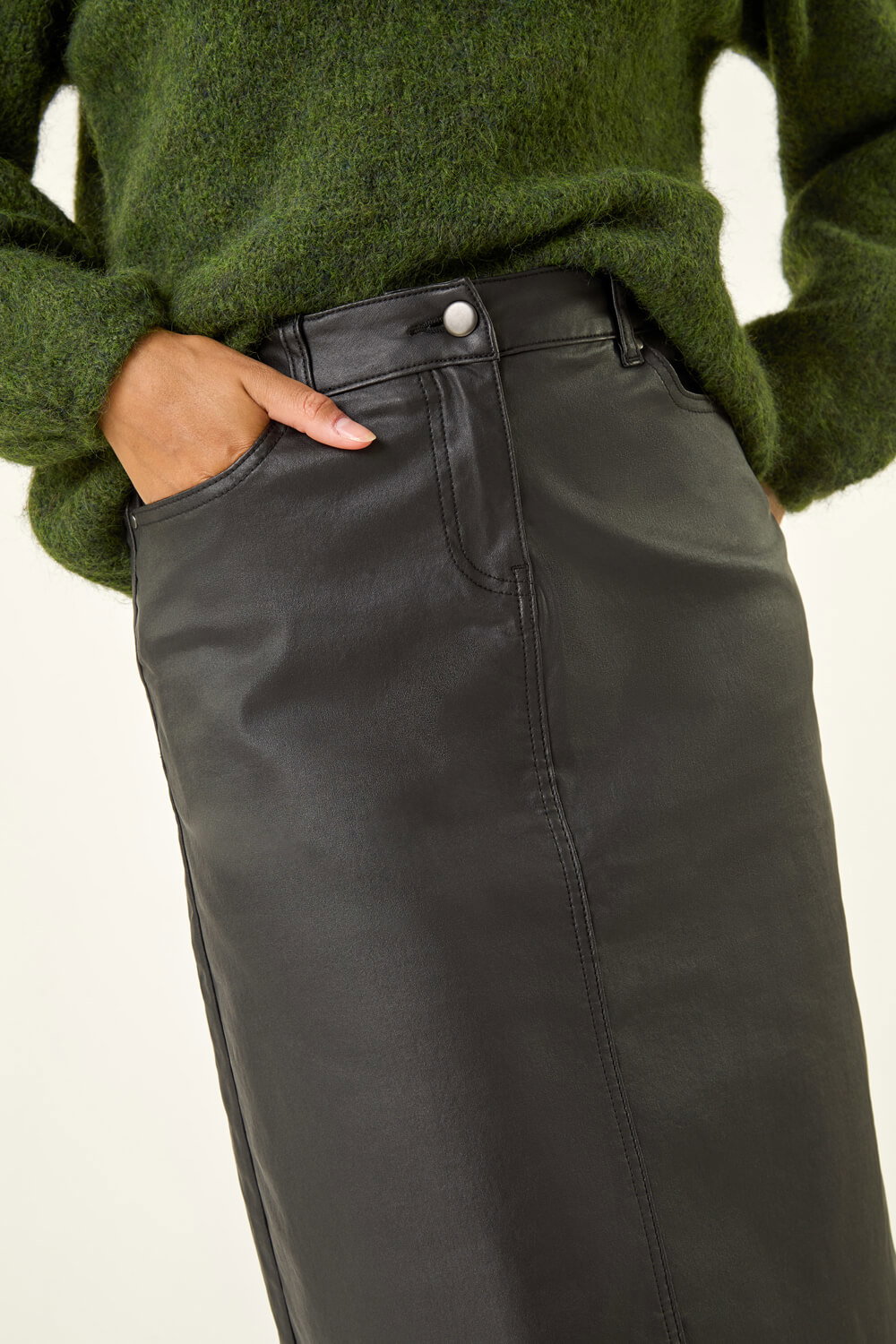 Black Coated Stretch A-Line Skirt, Image 6 of 5