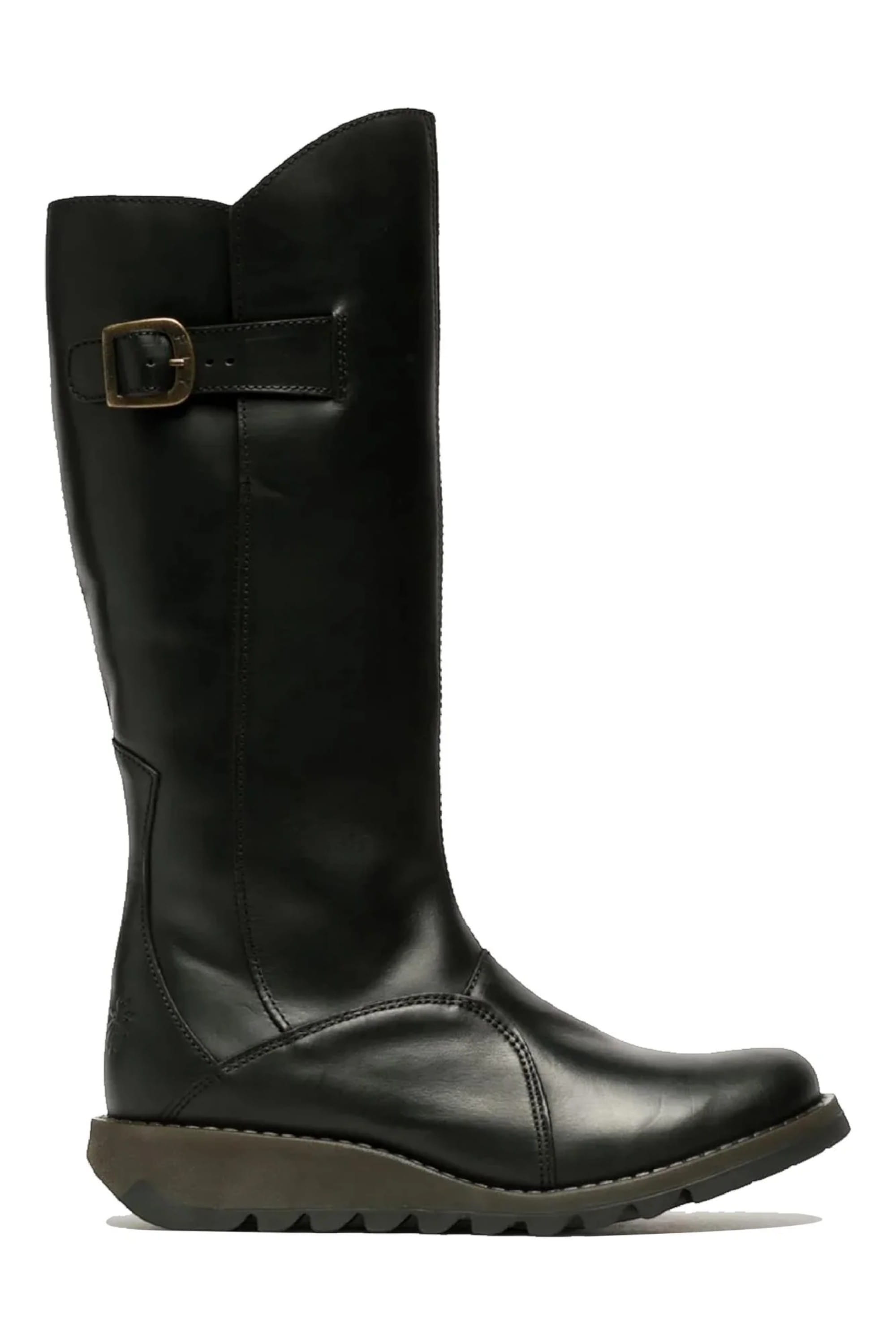 Black Womens Heel Knee High Zip Up Boots-Mol 2, Image 1 of 7