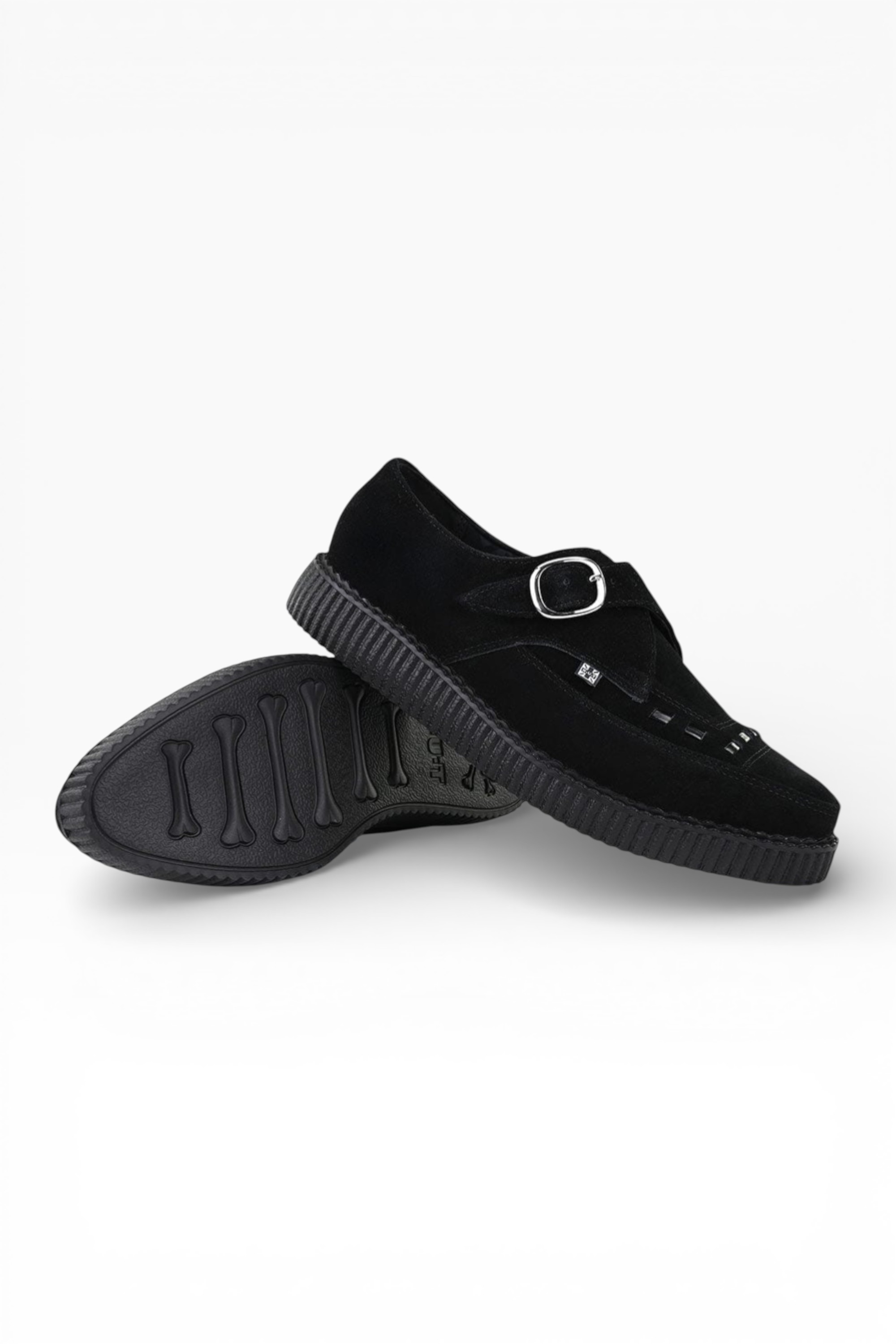 Black TUK Footwear Black Pointed Creeper Suede Monk Buckle Shoes, Image 5 of 8
