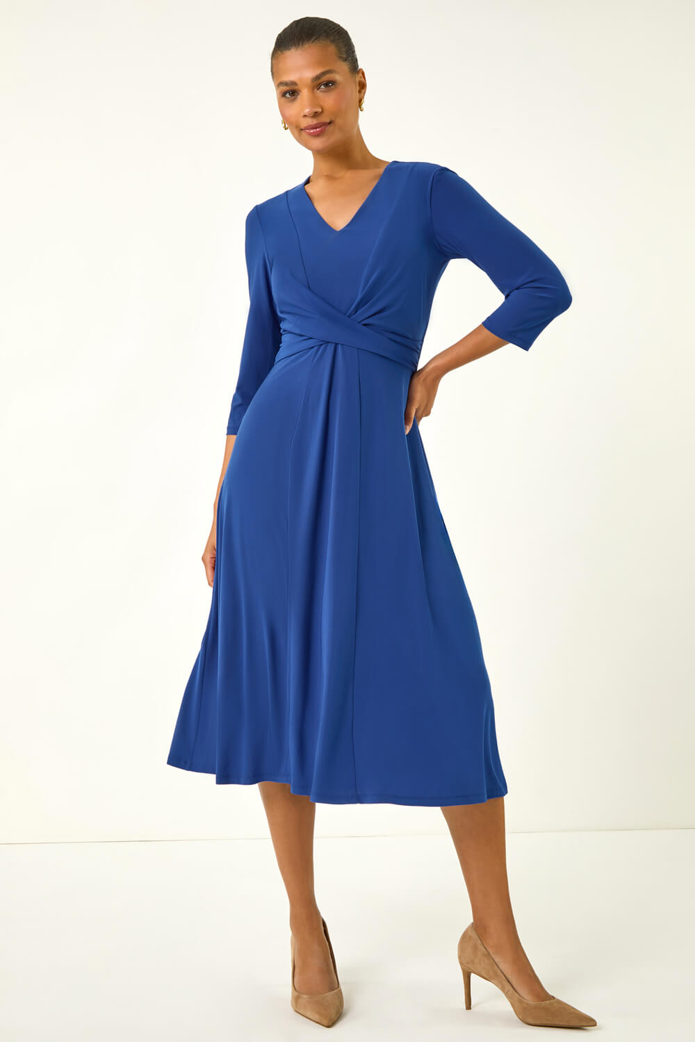 princess polly baby blue dress Blue Ditsy Crossover Front Midi Dress main image 1