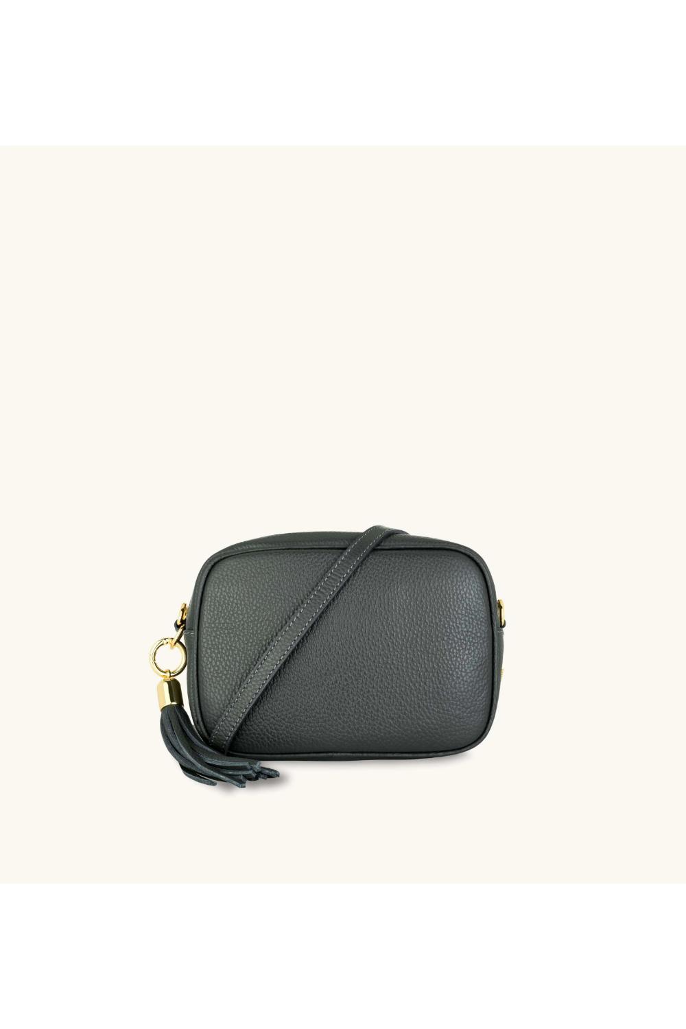 Dark Grey The Tassel Dark Grey Leather Crossbody Bag, Image 1 of 5