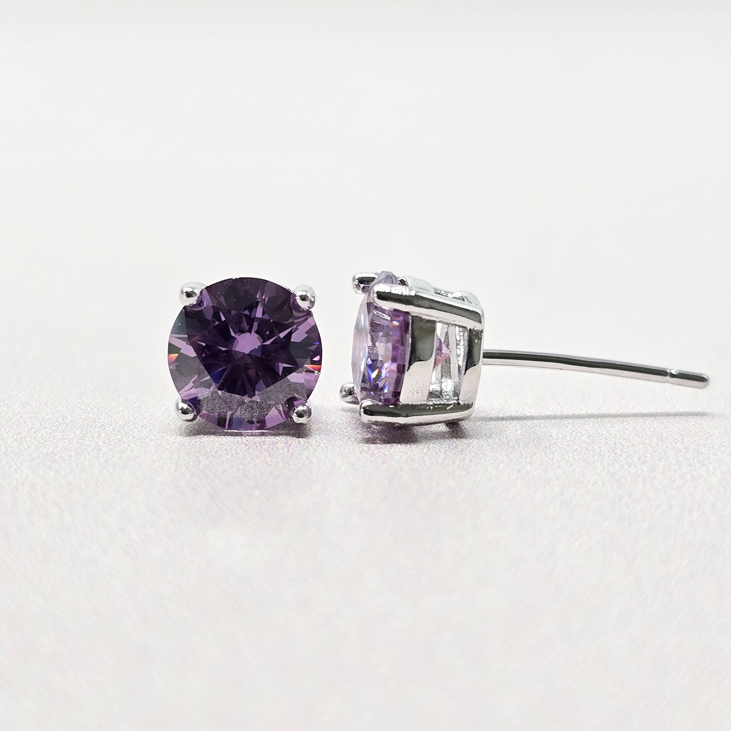 Purple Alexandrite Moissanite Crystal Sterling Silver Earrings, Image 2 of 2