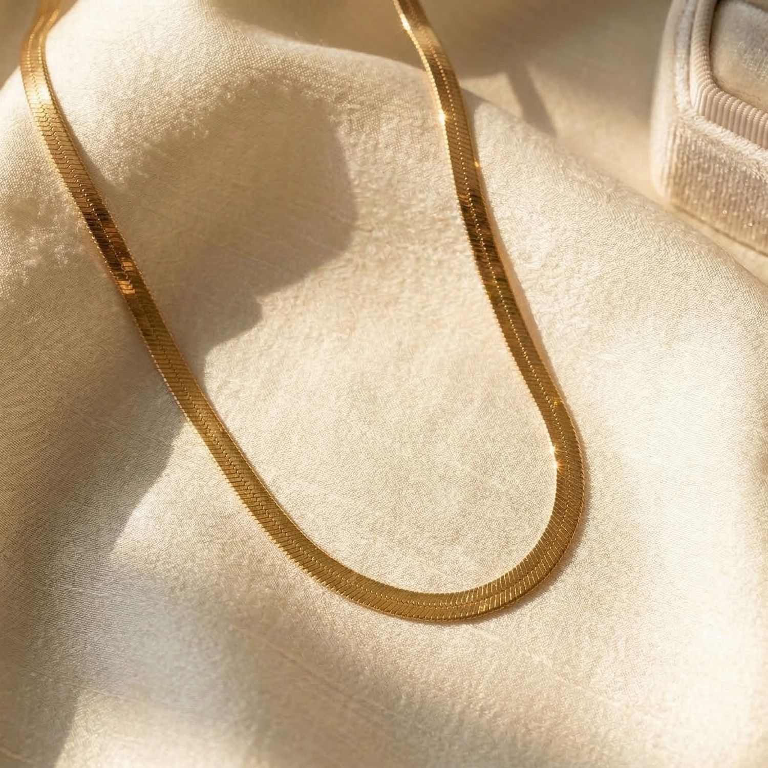 Metallic 18K Gold Vermeil Plated Herringbone Chain Necklace