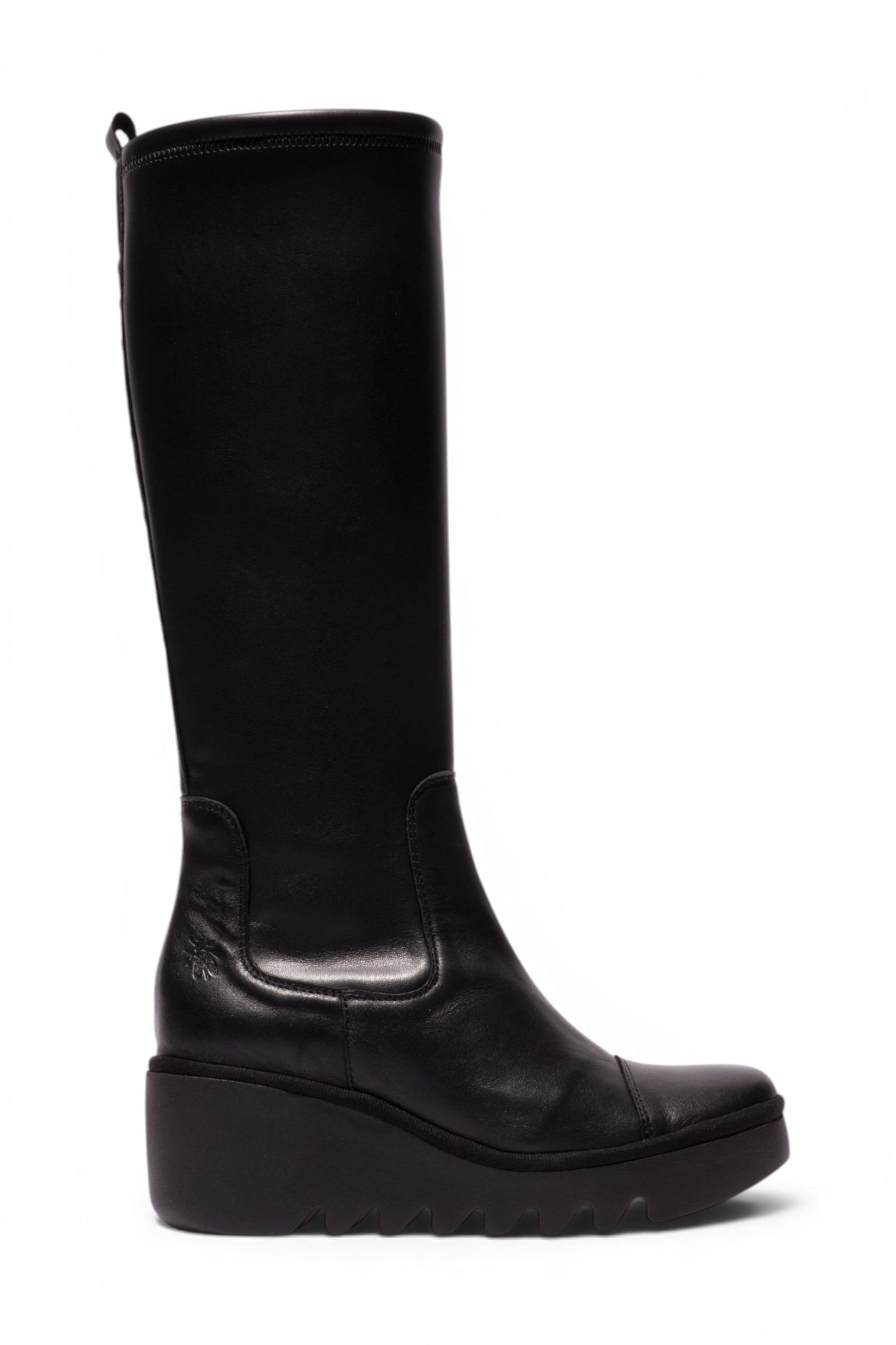 Black Womens Leather High Wedge Boots-BUDI603, Image 1 of 5