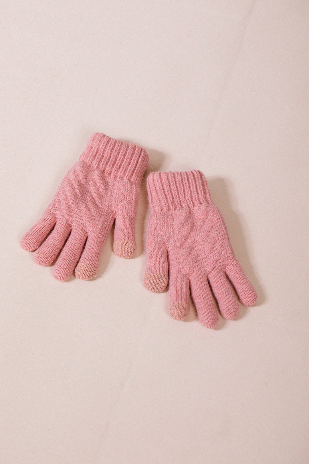 Pink SVNX Pink Touch Screen Cable Knit Gloves - Fleece Lined, Image 2 of 4