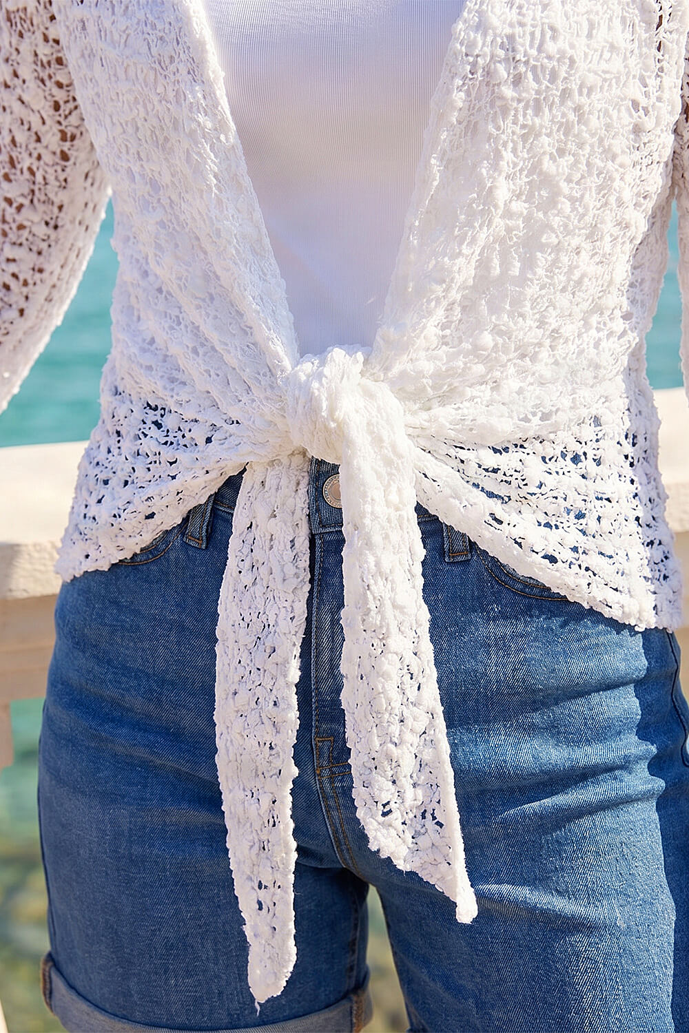 White Waterfall Popcorn Knitted Cardigan, Image 5 of 4