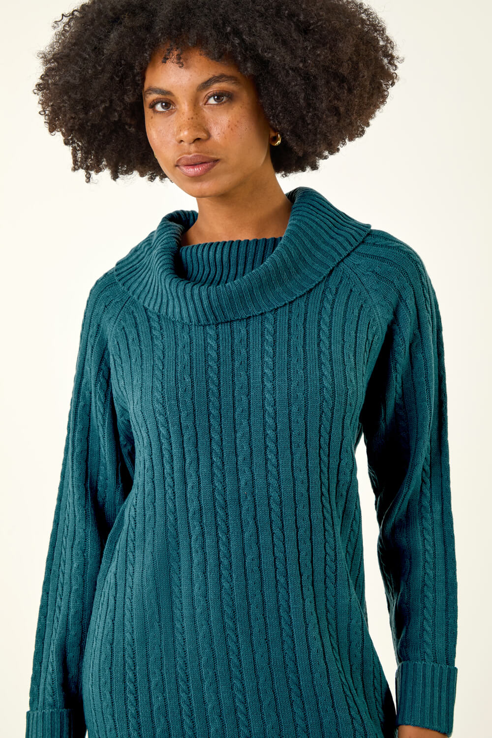 Teal Roll Neck Knitted Jumper Dress, Image 5 of 5