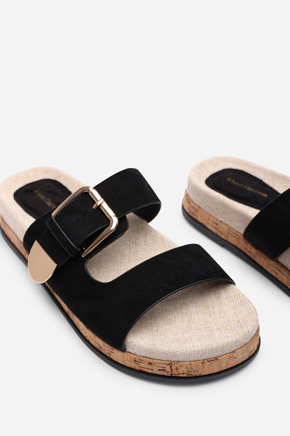 Black Avenue Buckle Footbed Suede Sandal, Image 5 of 6