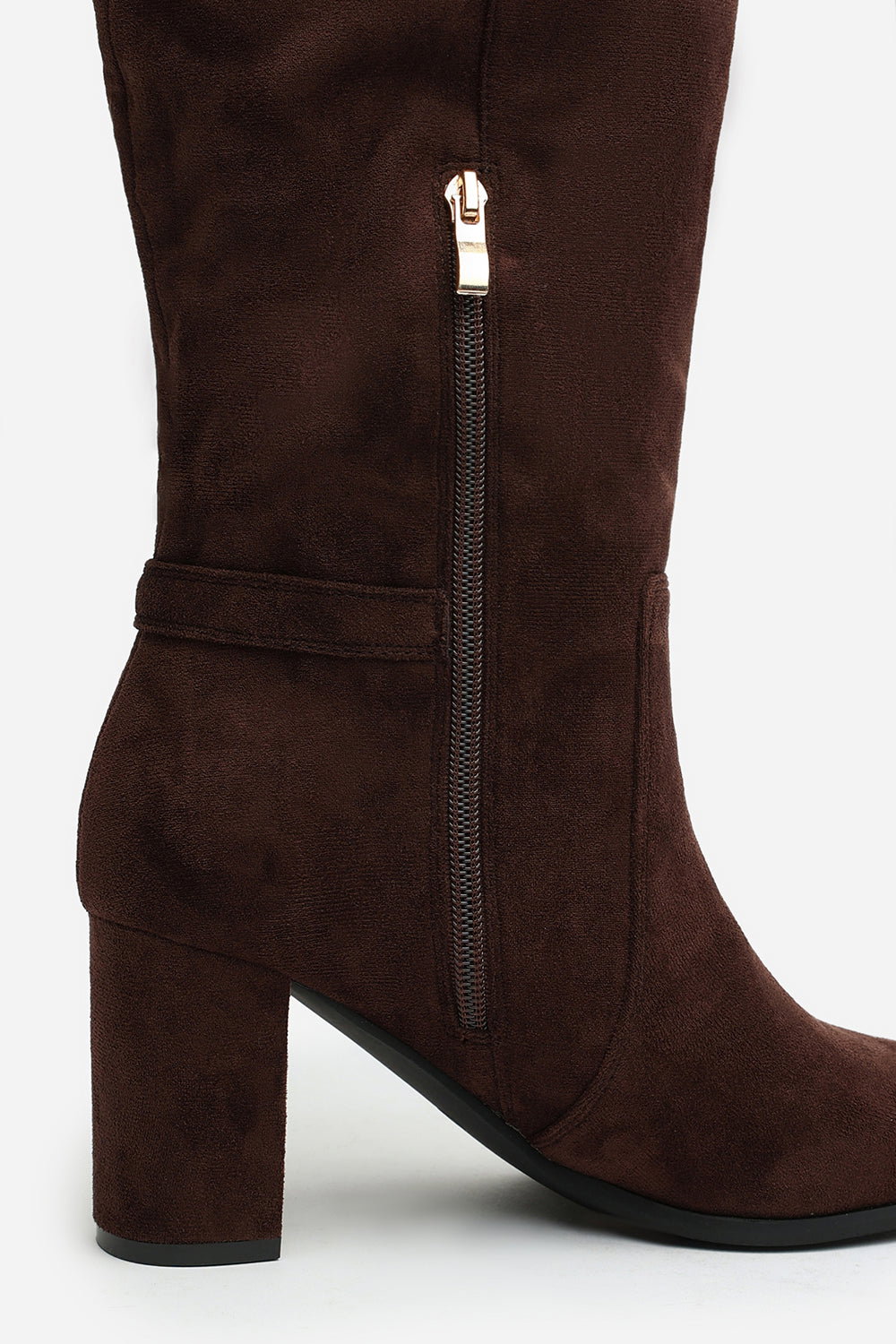 Dark Brown 'Xenia' Knee High Heeled Boots With Side Zip, Image 5 of 6