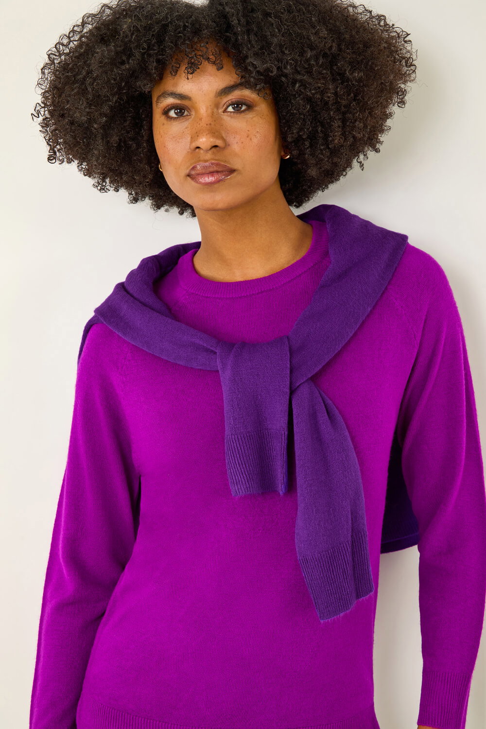 Magenta Plain Soft Crew Neck Jumper, Image 1 of 5