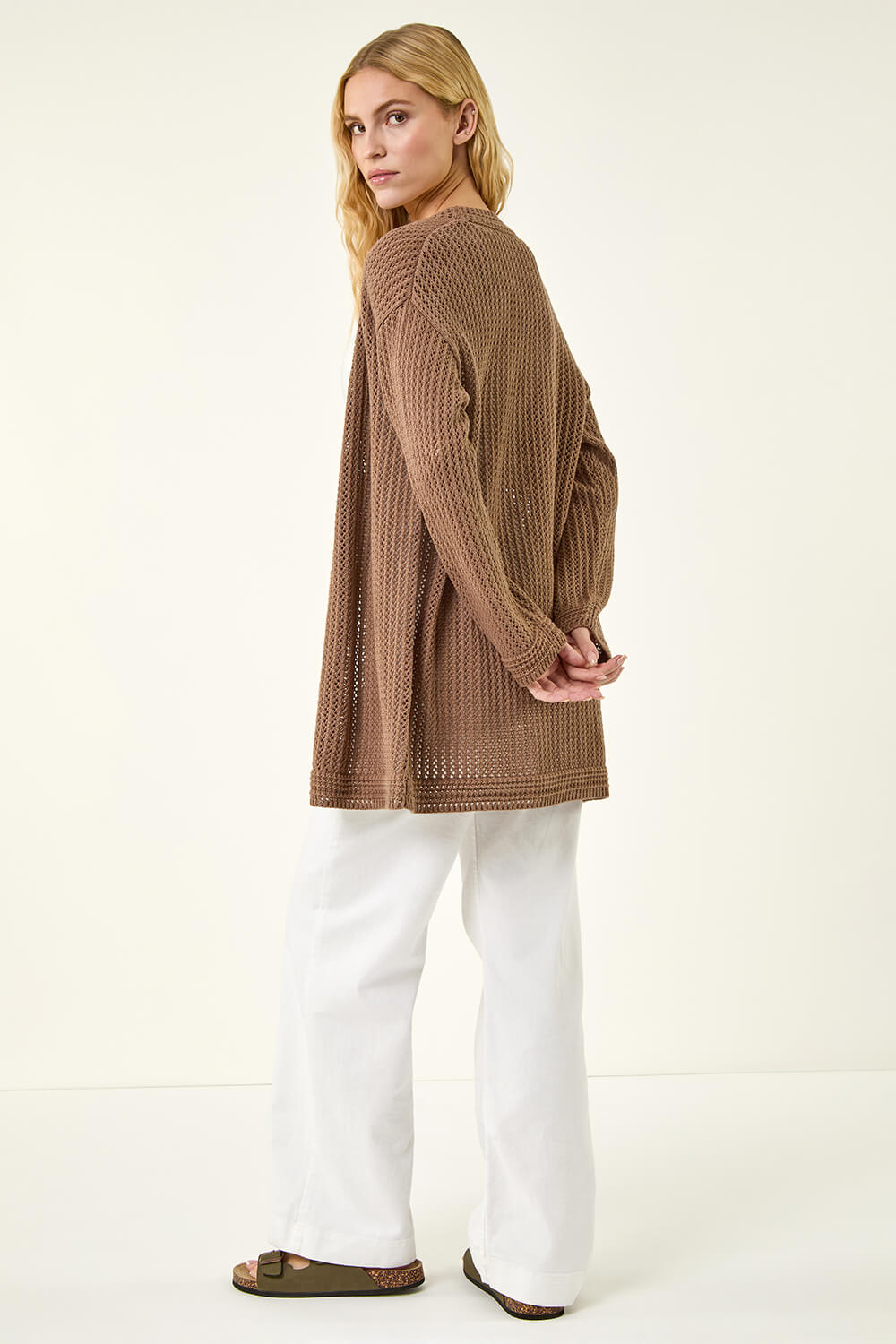 Taupe Stitch Knit Cardigan, Image 5 of 6