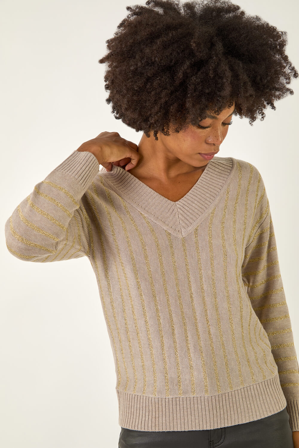 Stone Metallic Stripe Knit Jumper, Image 1 of 5