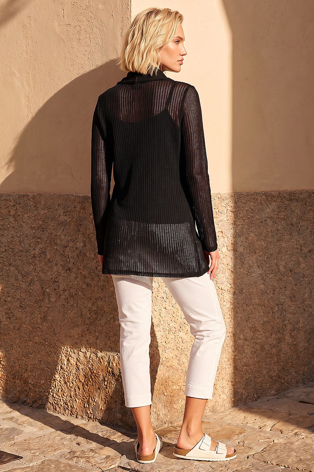 Black Snit Textured Buttoned Top, Image 4 of 4