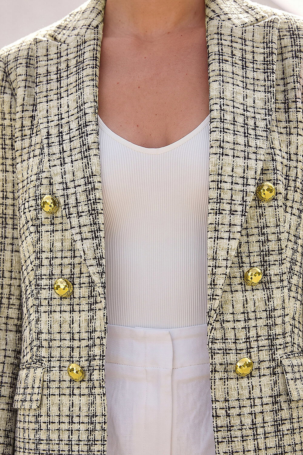 Black Longline Checkered Boucle Jacket, Image 5 of 4