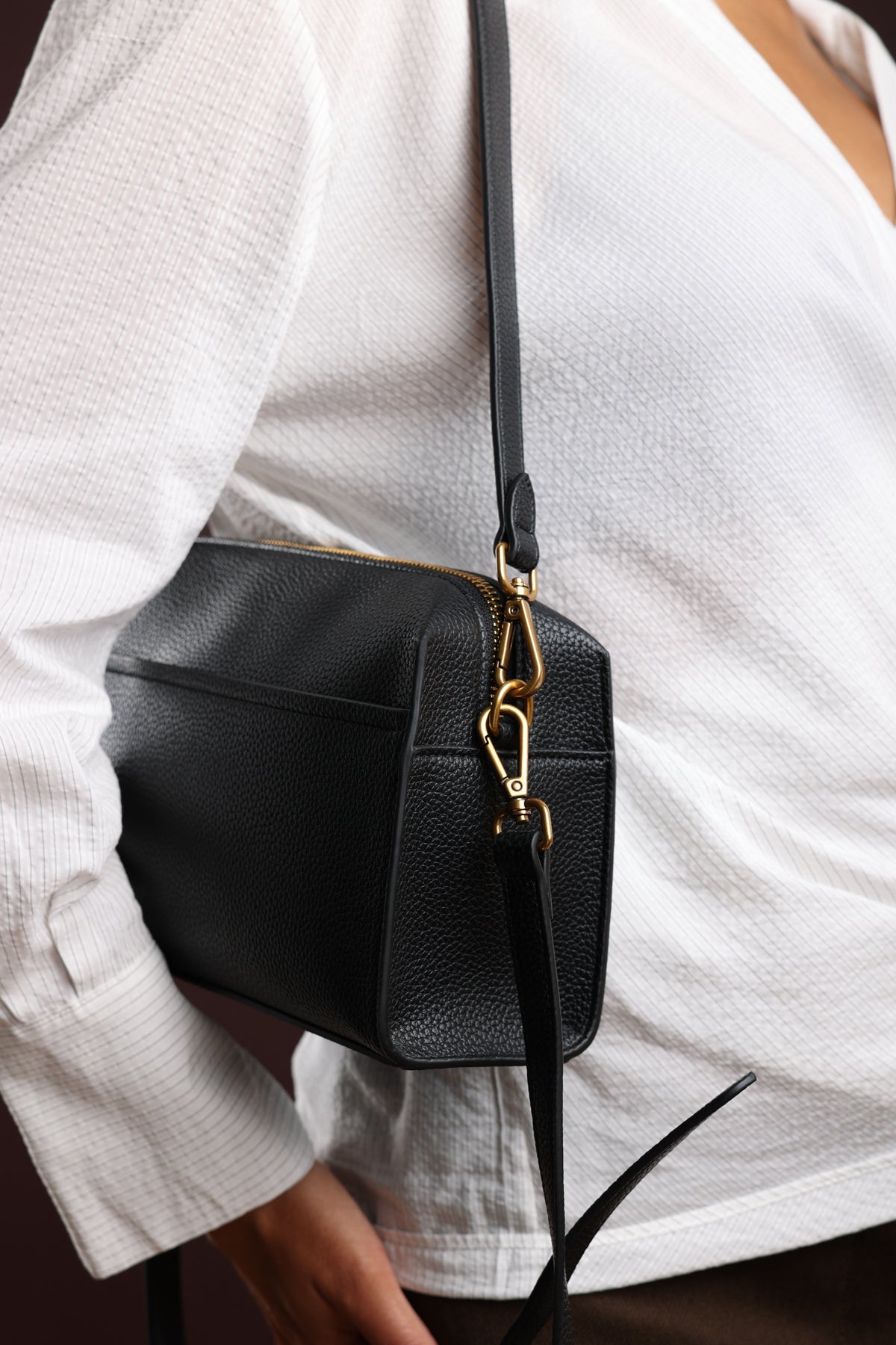 Black 'Dune' Faux Leather Structured Mini Shoulder Bag, Image 6 of 6
